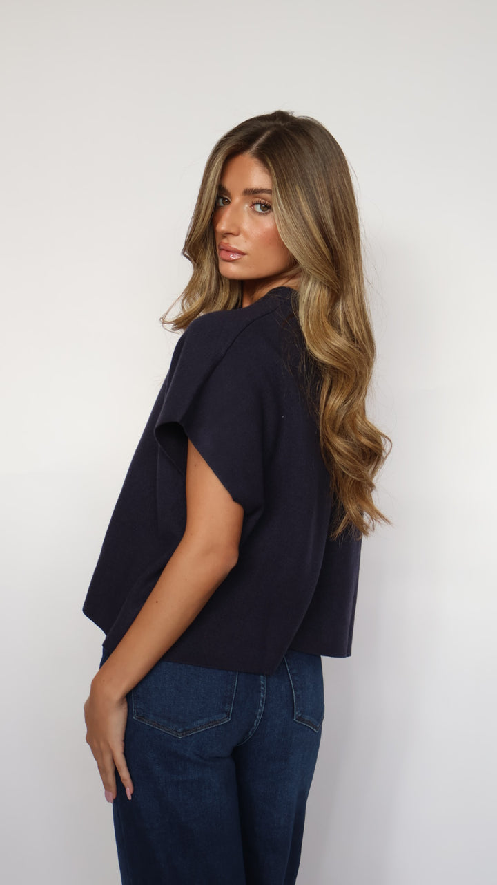 Button Down Cap Sleeve Sweater