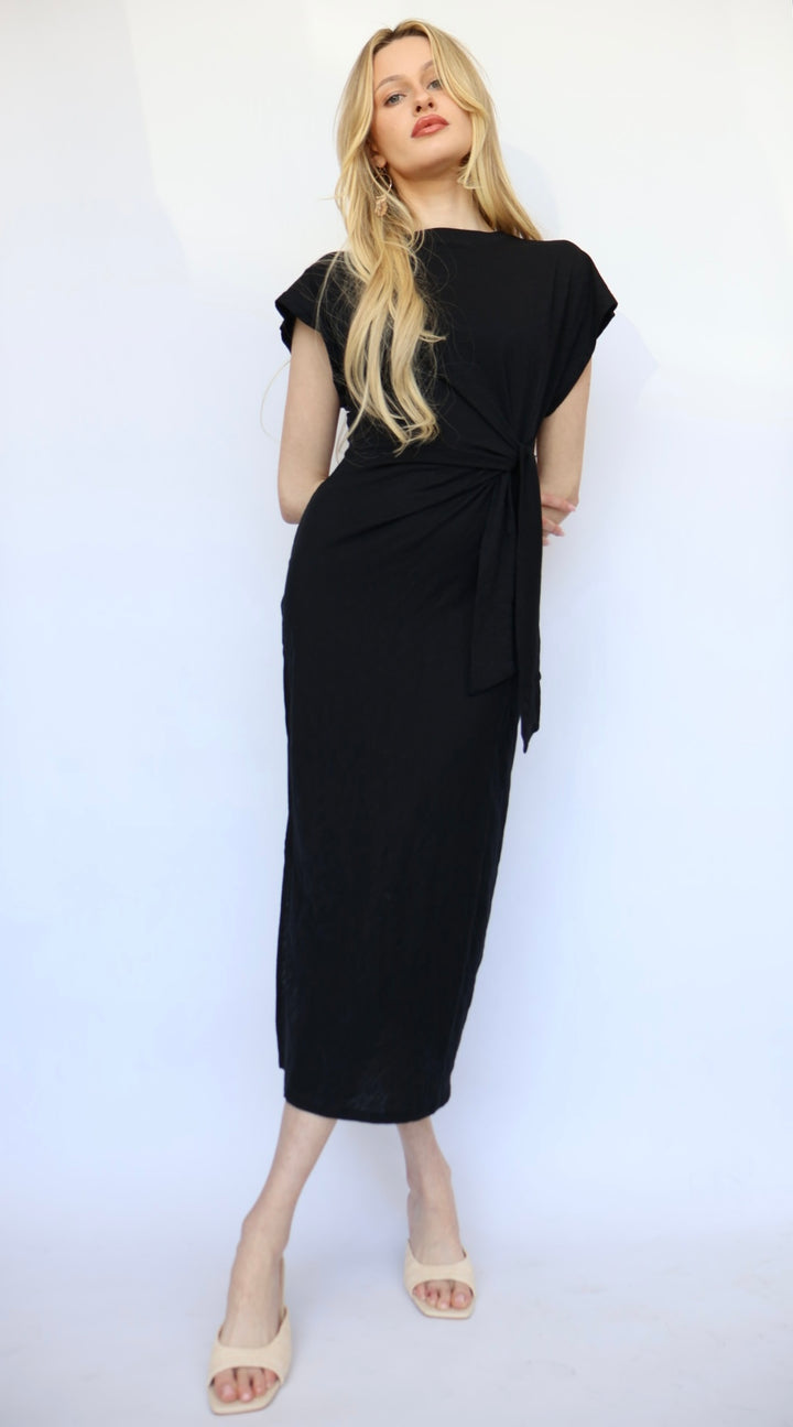 Midi Crewneck Capsleeve Dress