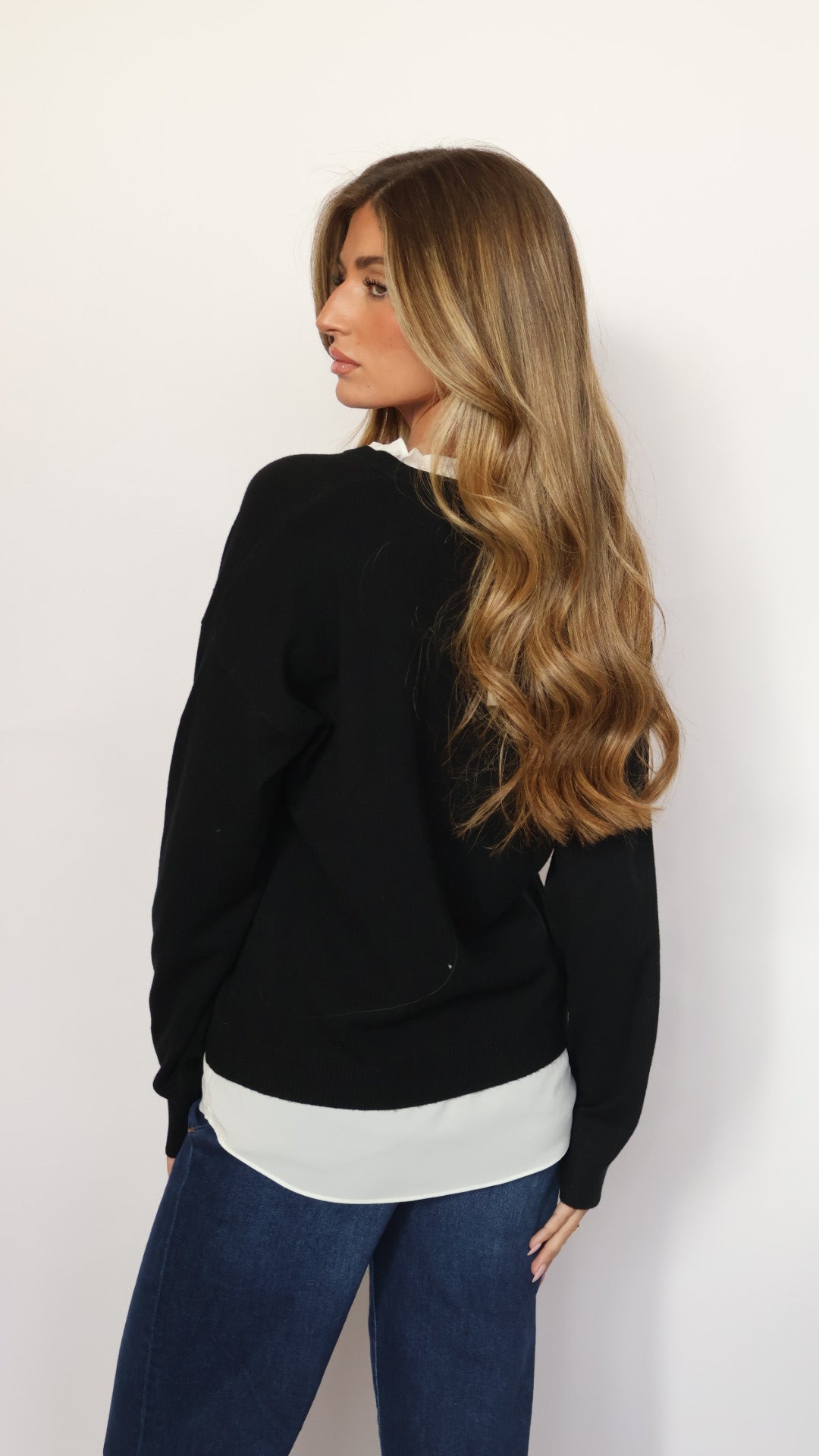 Pinch Ruffle V-Neck Twofer Sweater