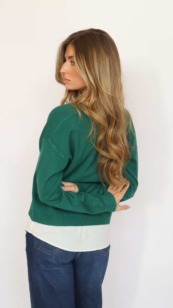 Pinch Ruffle V-Neck Twofer Sweater