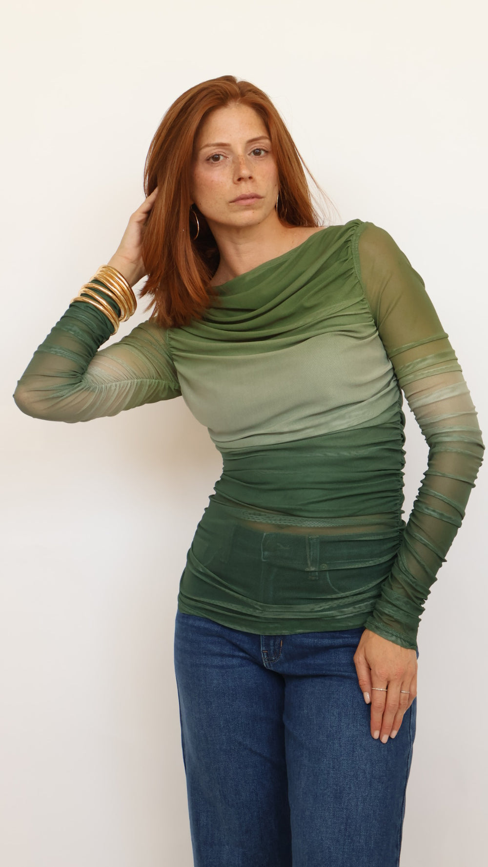 Ombre Ruched Mesh Top