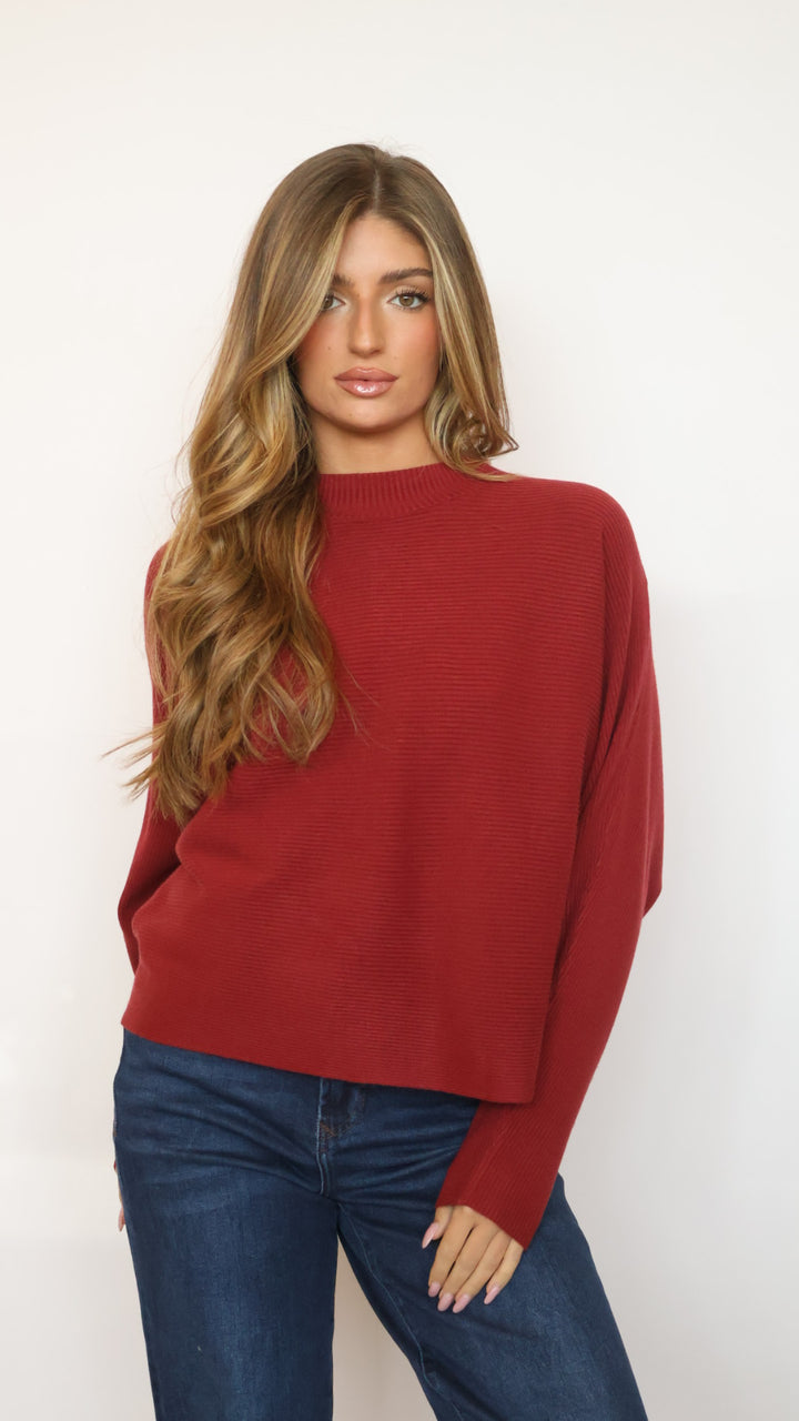 Relaxed Fit Rib Knit Dolman Sweater