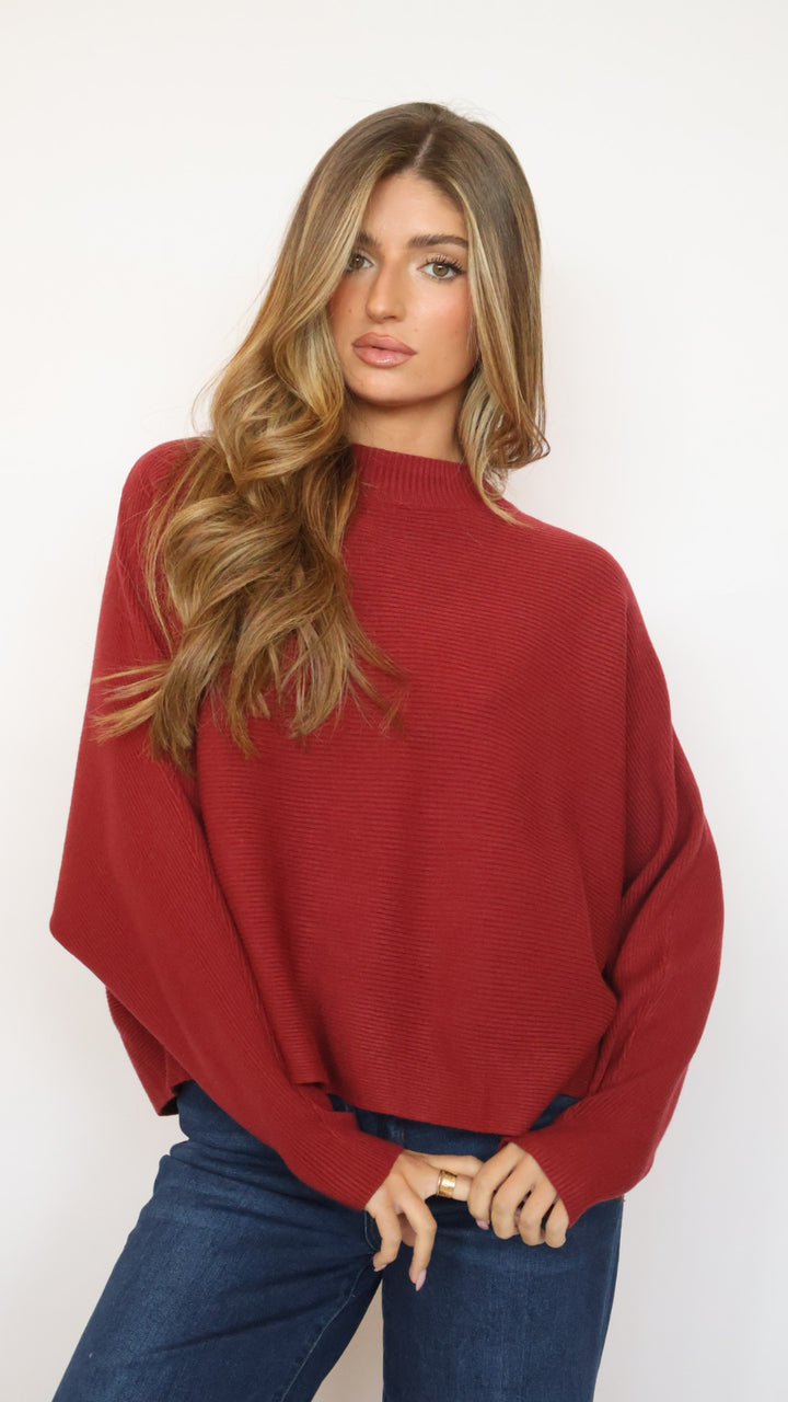 Relaxed Fit Rib Knit Dolman Sweater