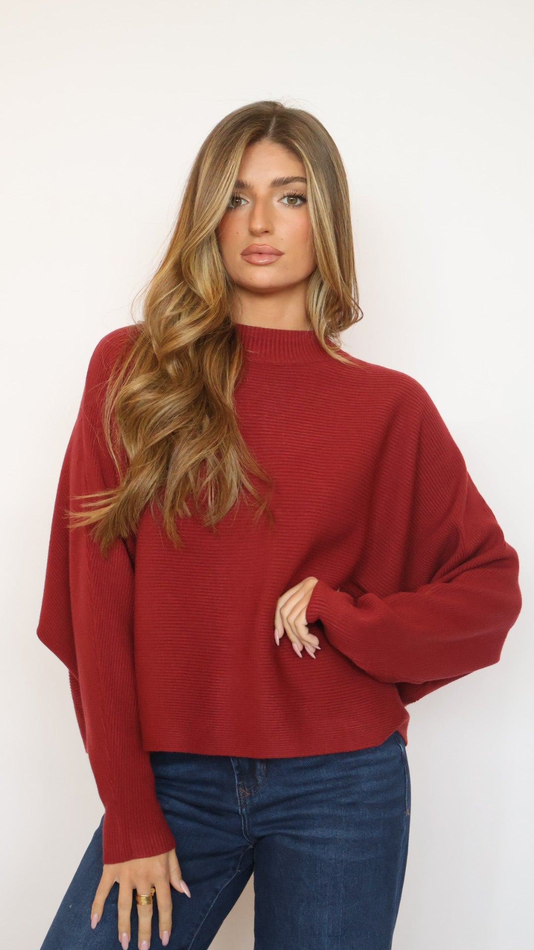 Relaxed Fit Rib Knit Dolman Sweater