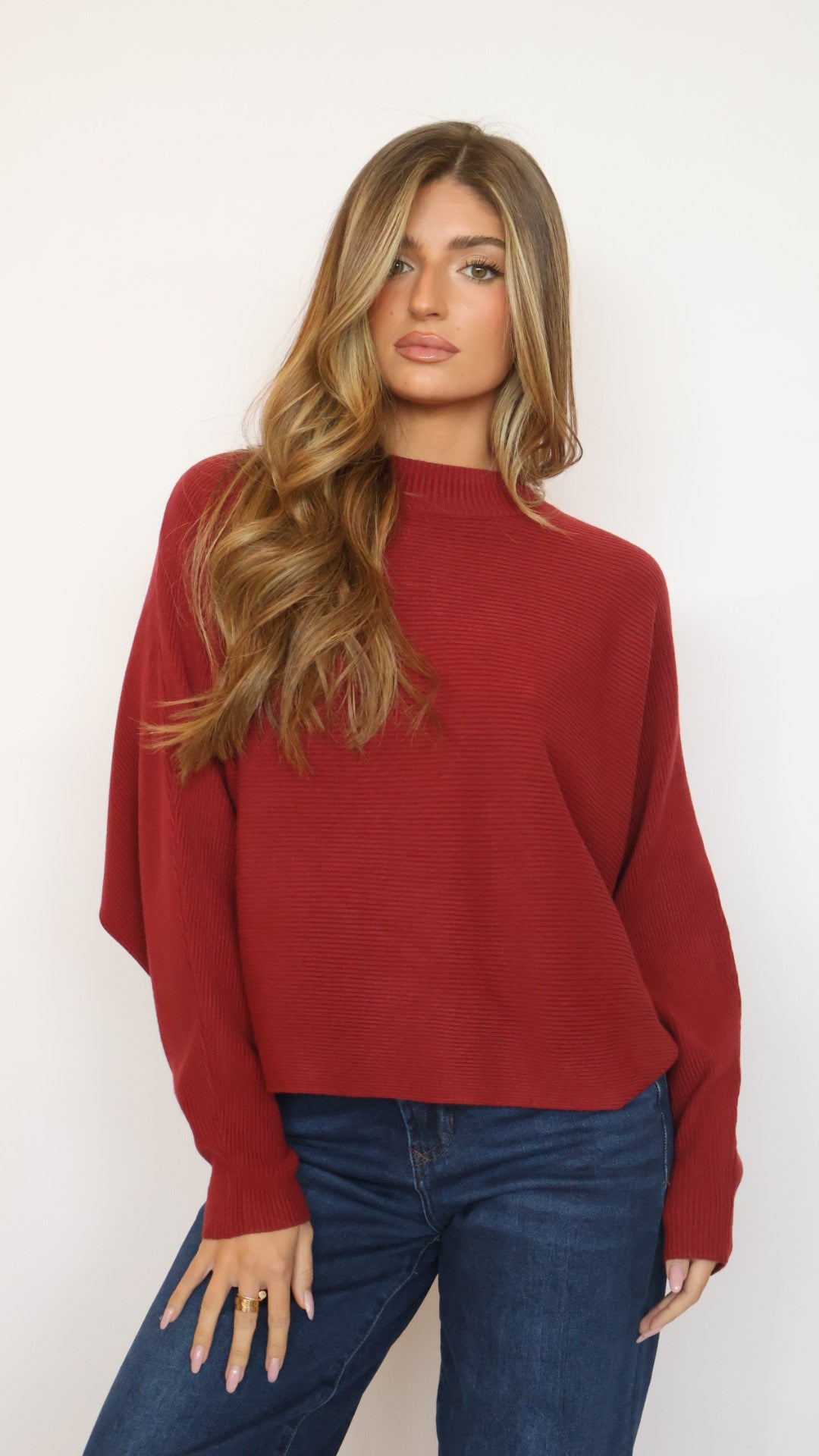 Relaxed Fit Rib Knit Dolman Sweater