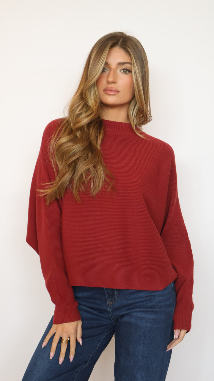Relaxed Fit Rib Knit Dolman Sweater