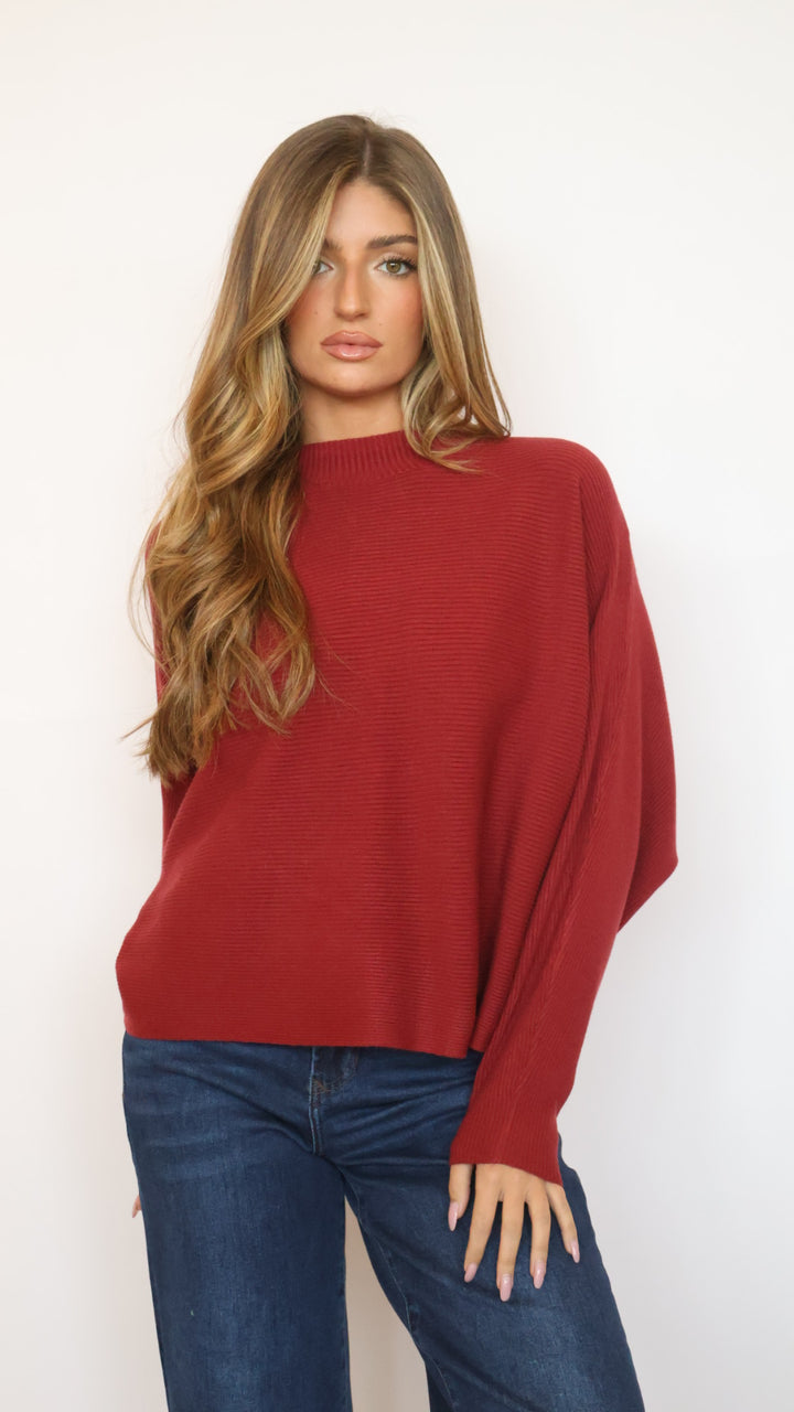 Relaxed Fit Rib Knit Dolman Sweater