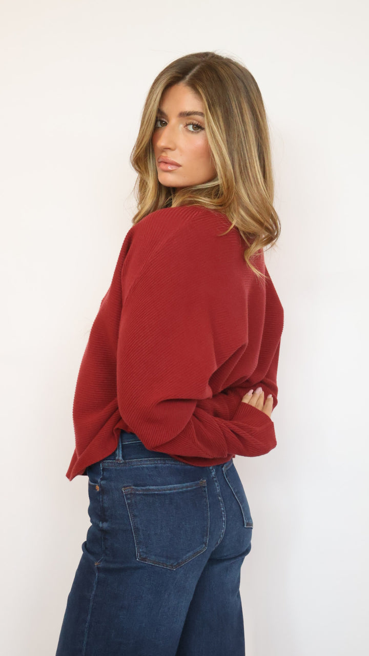 Relaxed Fit Rib Knit Dolman Sweater
