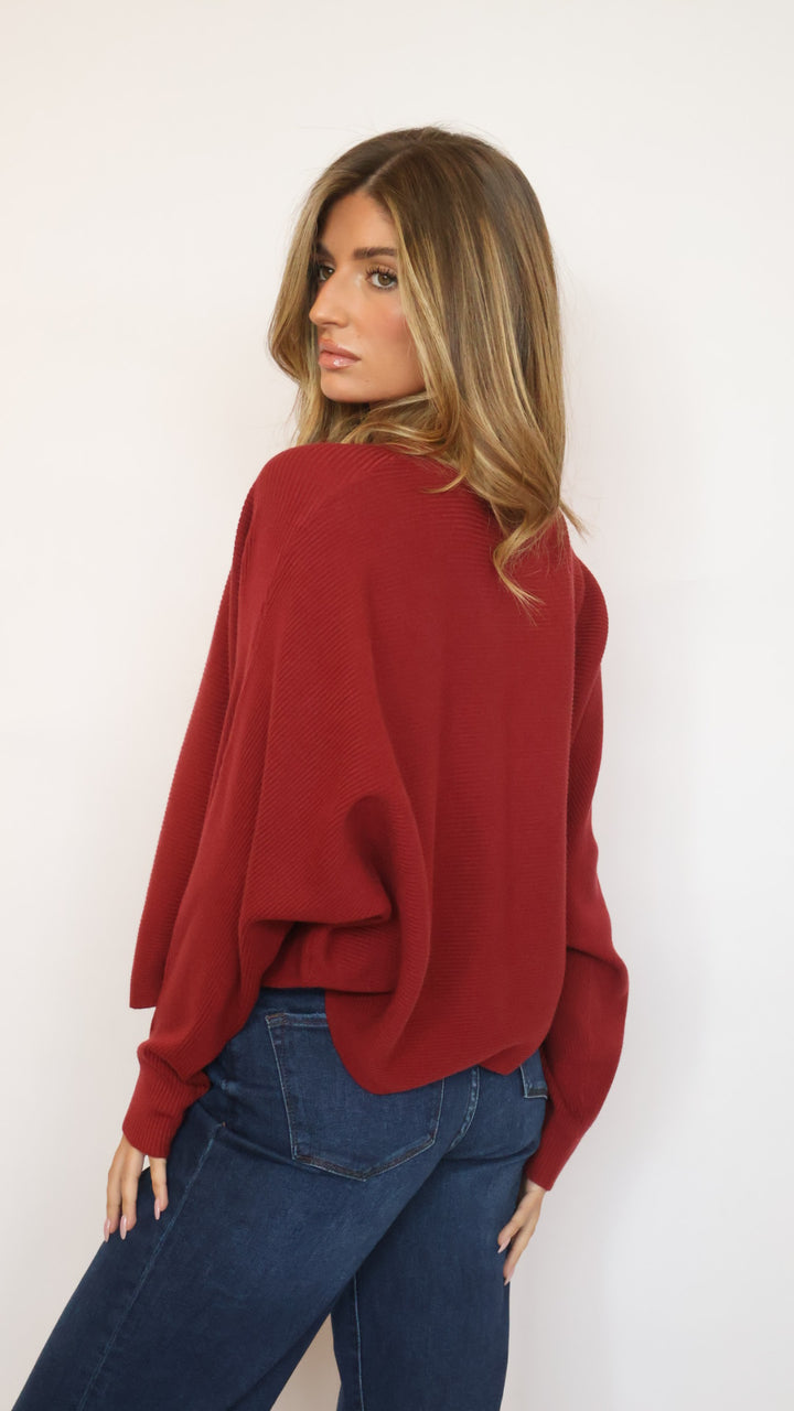 Relaxed Fit Rib Knit Dolman Sweater