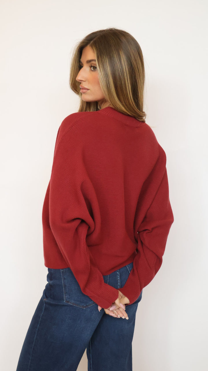 Relaxed Fit Rib Knit Dolman Sweater