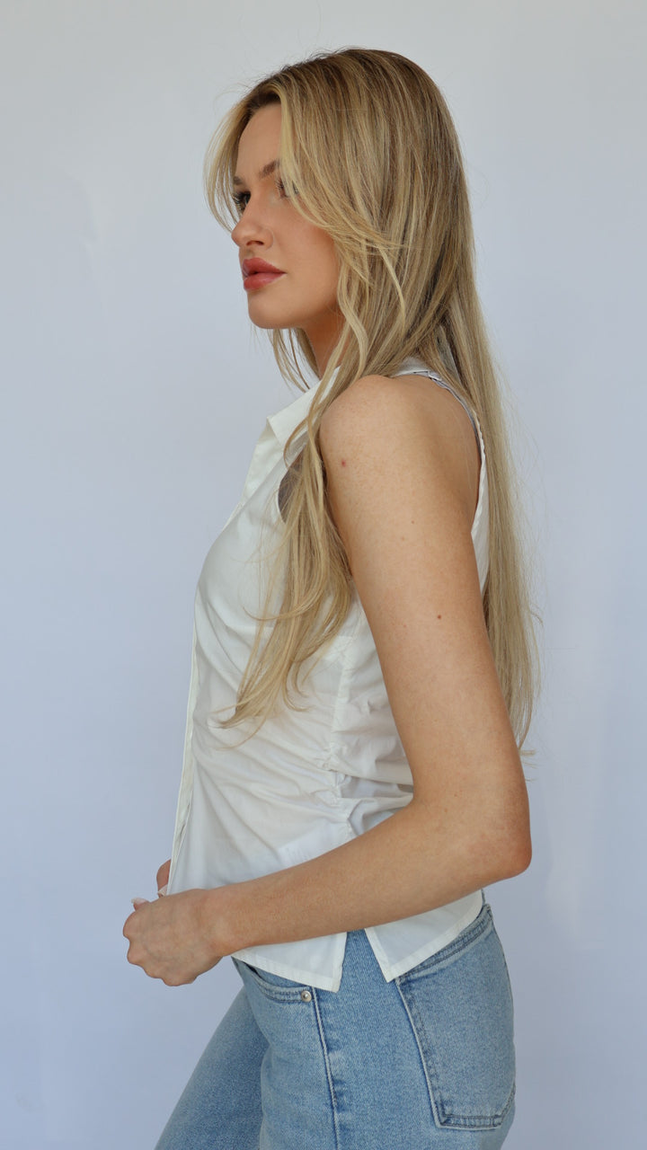 Sleeveless Button-Down Halter Top