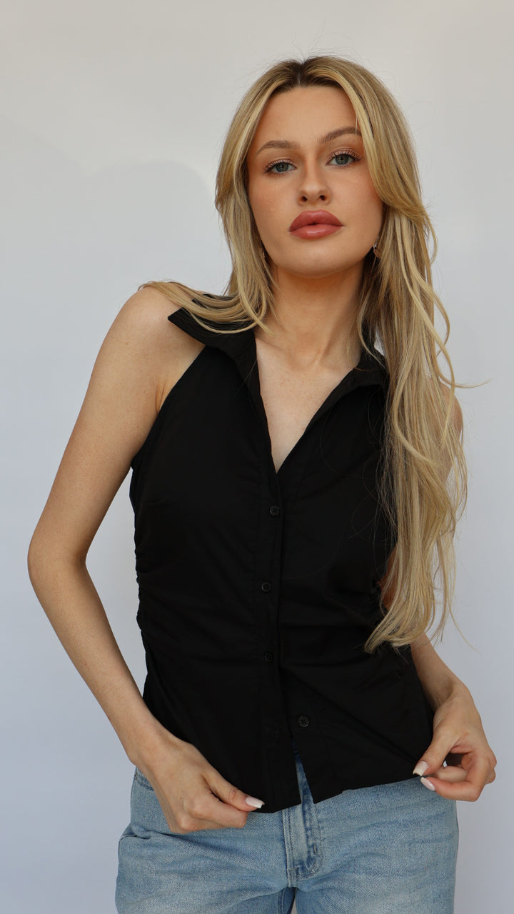 Sleeveless Button-Down Halter Top