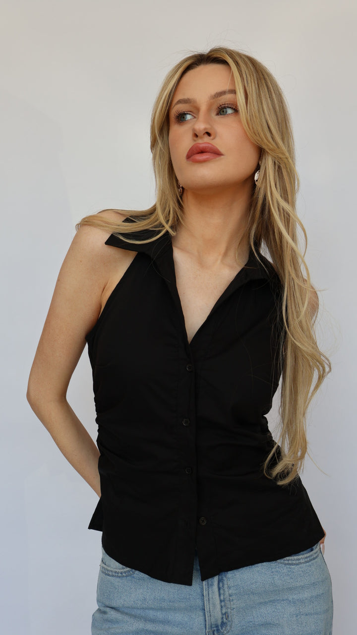 Sleeveless Button-Down Halter Top