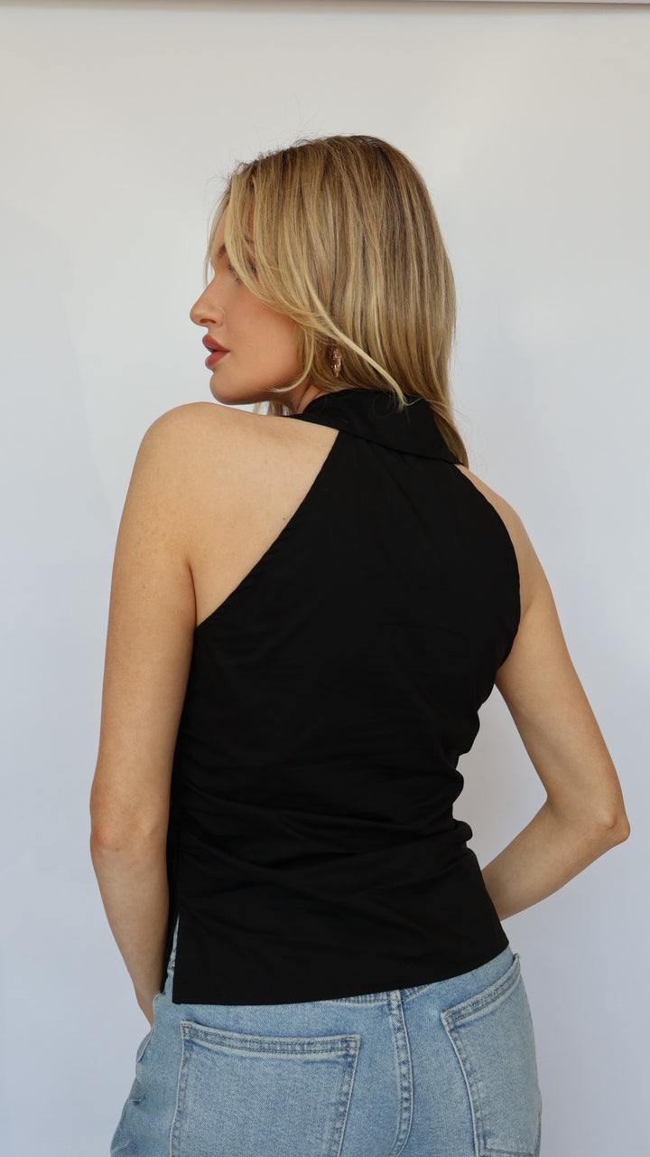 Sleeveless Button-Down Halter Top