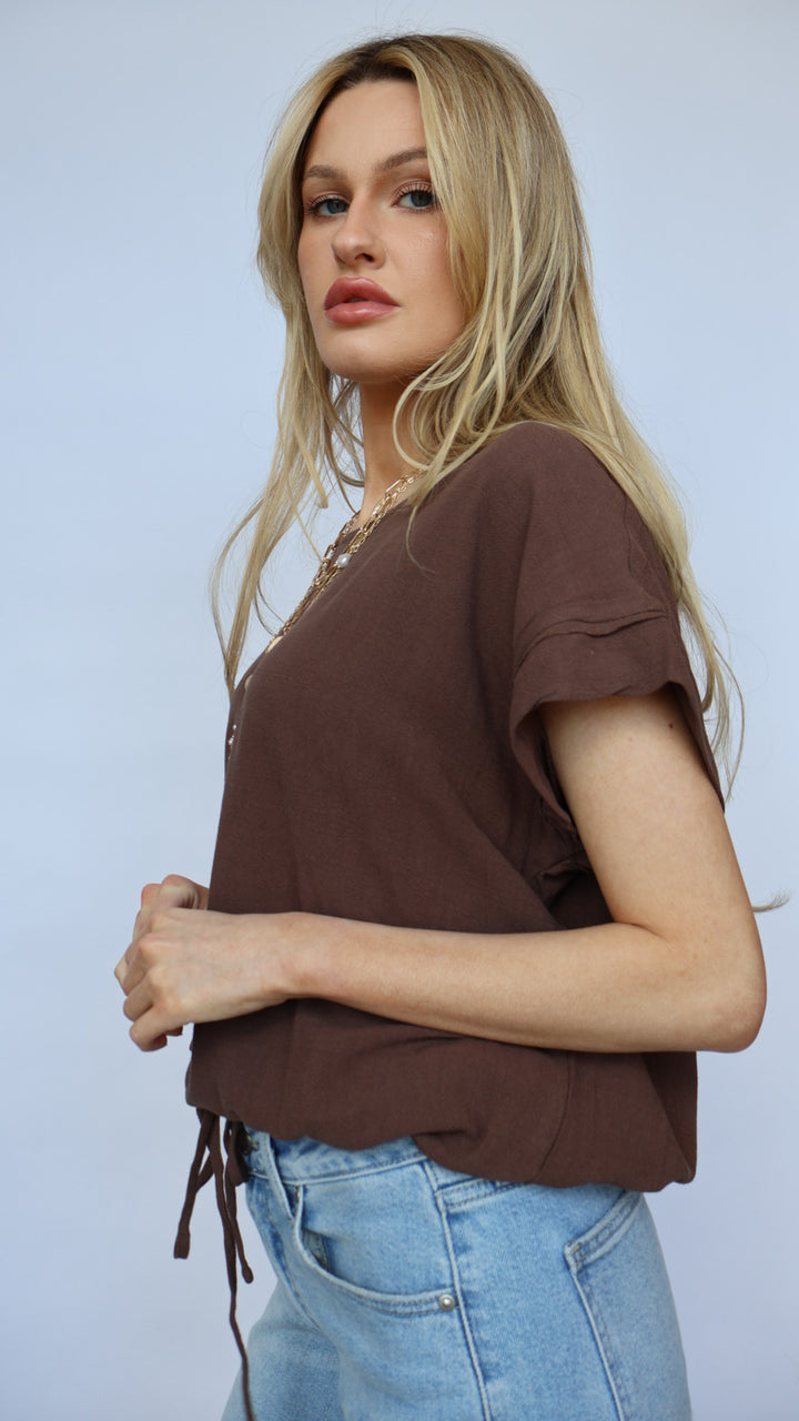 Short Sleeve Tie Front Top