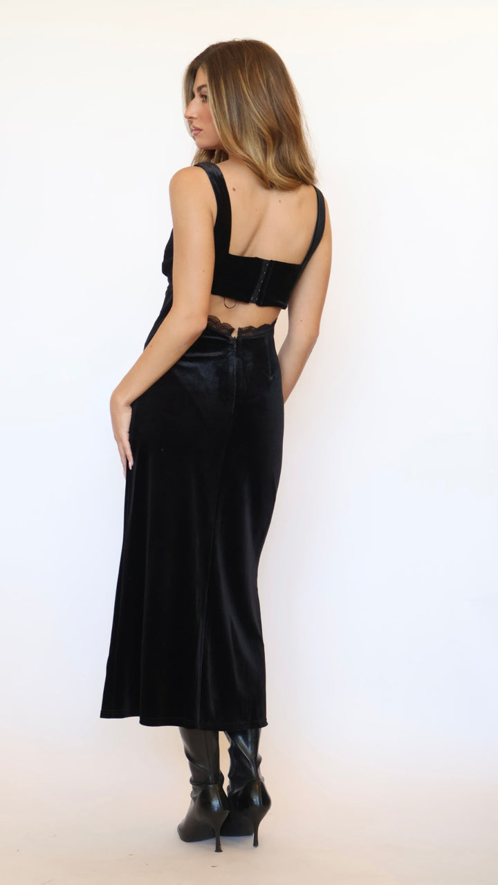 Lost + Wander Velvet Maxi Slip Dress with Lace Detail