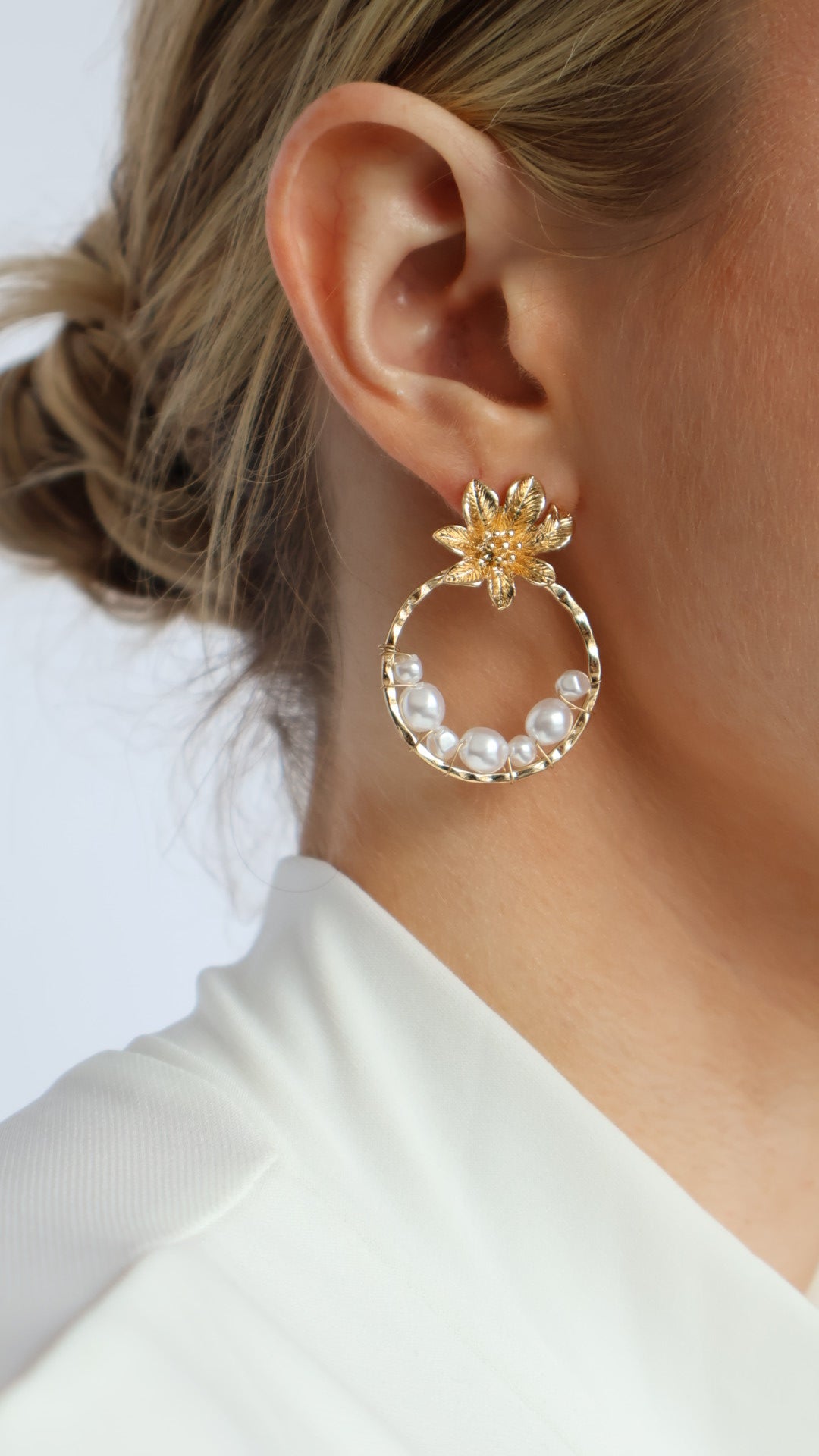 Pearl Beads Hoop Drop Earrings