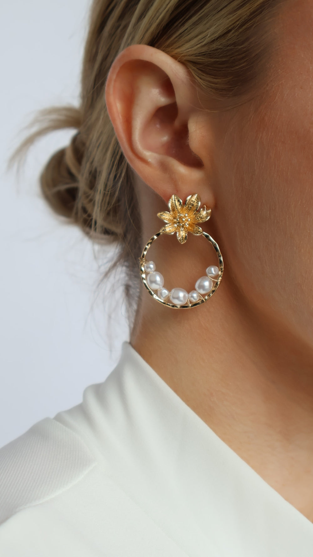 Pearl Beads Hoop Drop Earrings