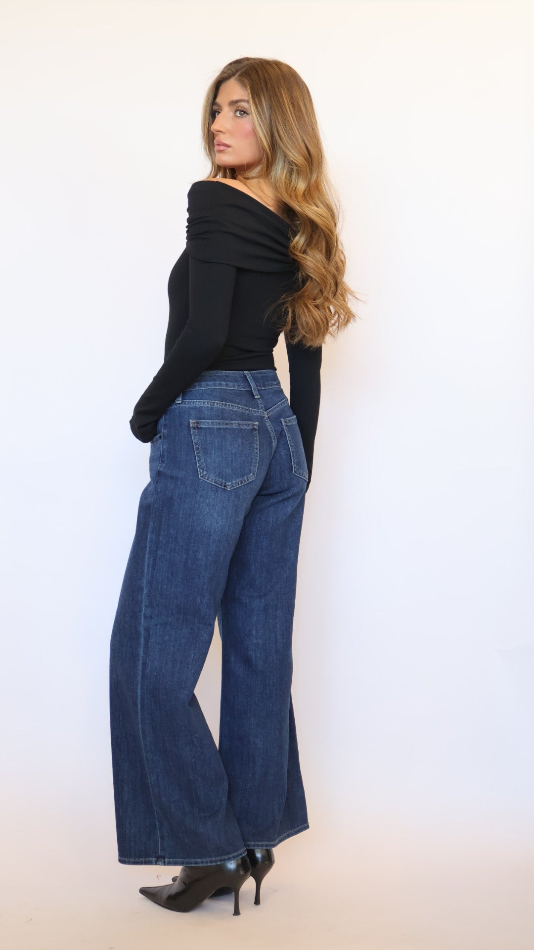 Just Black Denim Stretch Mid Rise Palazzo Jeans