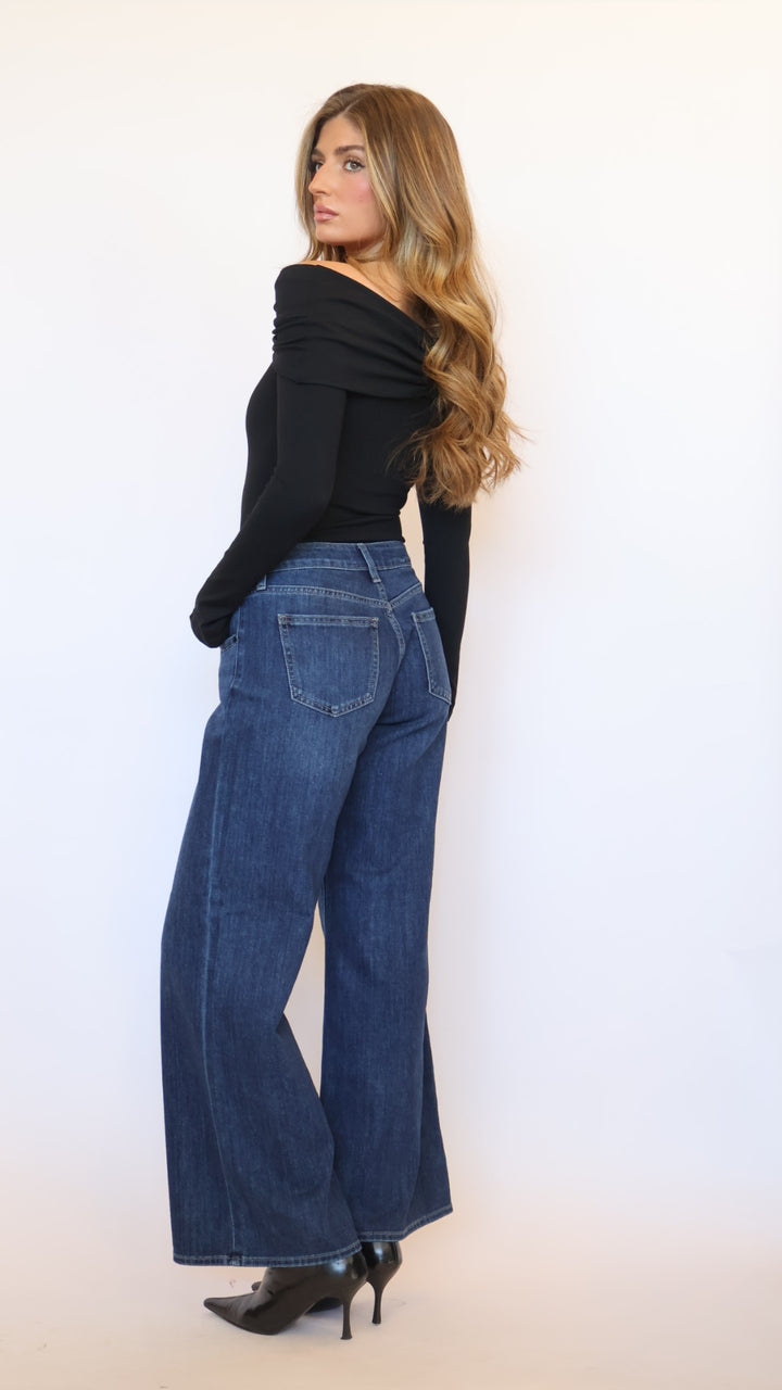 Just Black Denim Stretch Mid Rise Palazzo Jeans