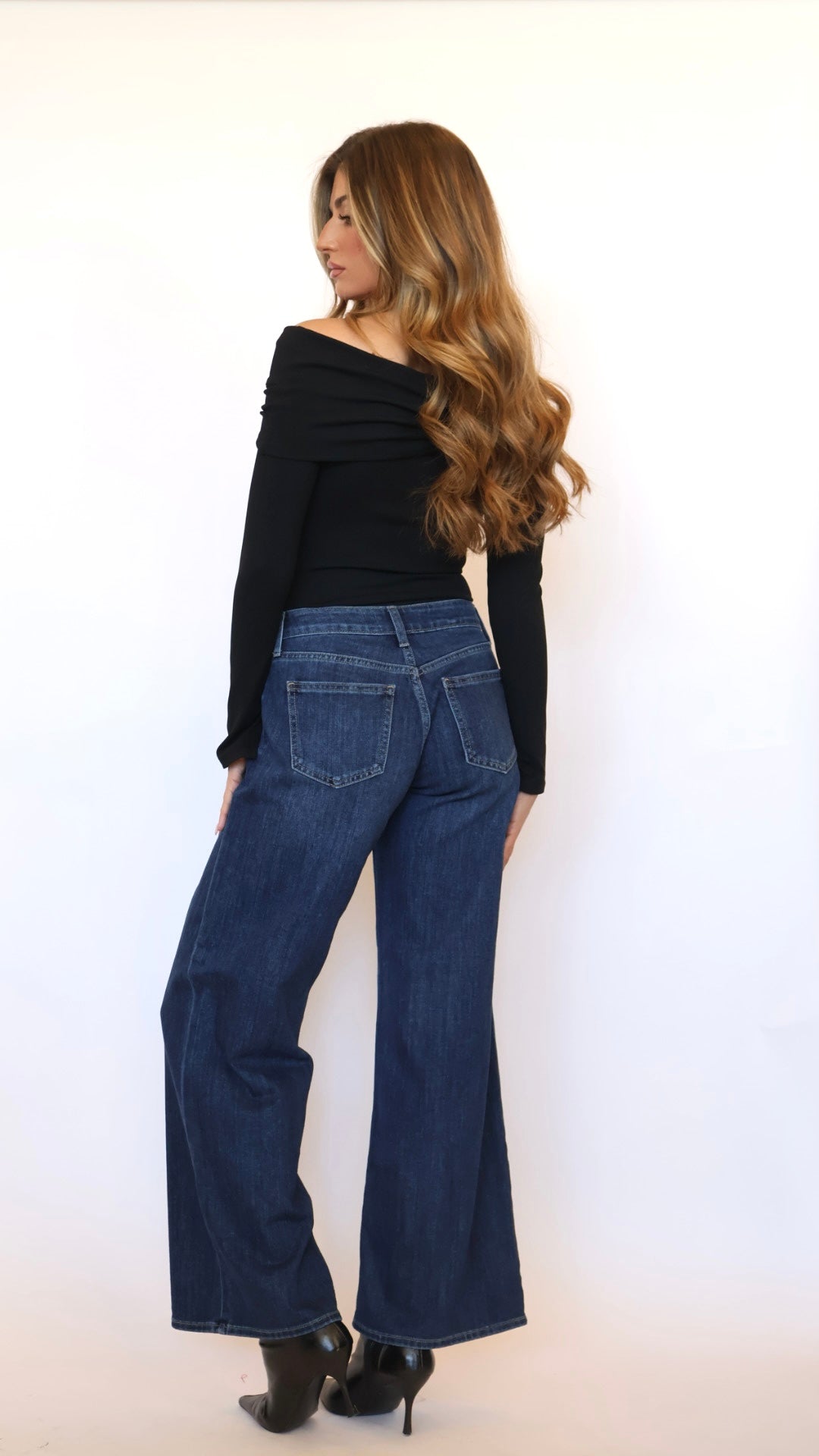 Just Black Denim Stretch Mid Rise Palazzo Jeans
