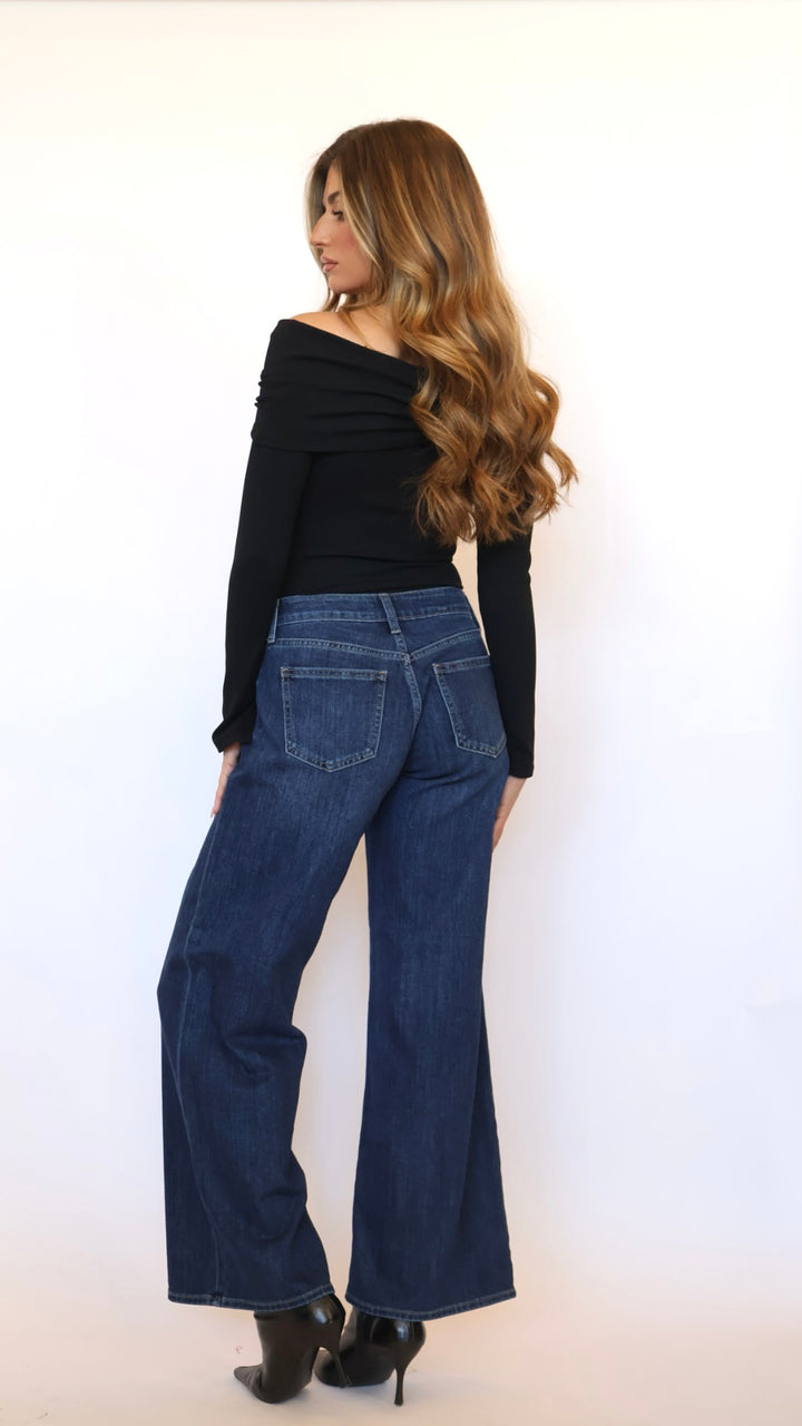 Just Black Denim Stretch Mid Rise Palazzo Jeans