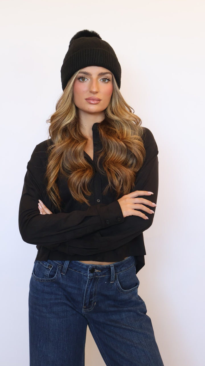 Knit Winter Beanie With Pom Pom