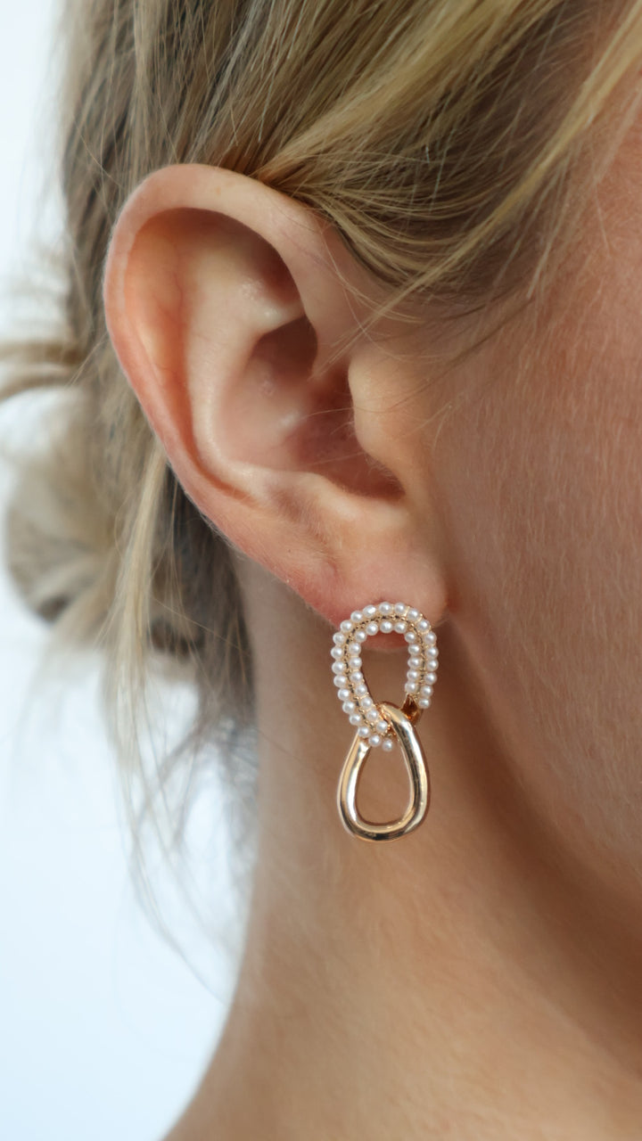 Pearl Pave Tear Linked Stud Drop Earrings