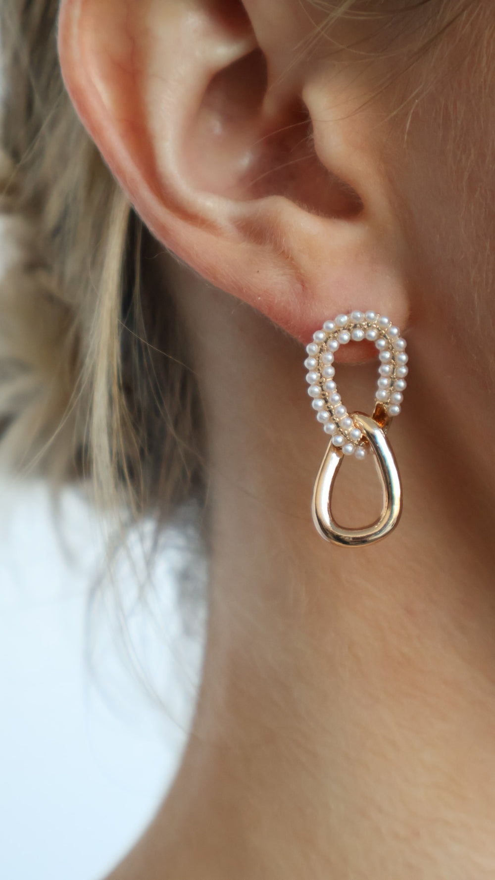 Pearl Pave Tear Linked Stud Drop Earrings