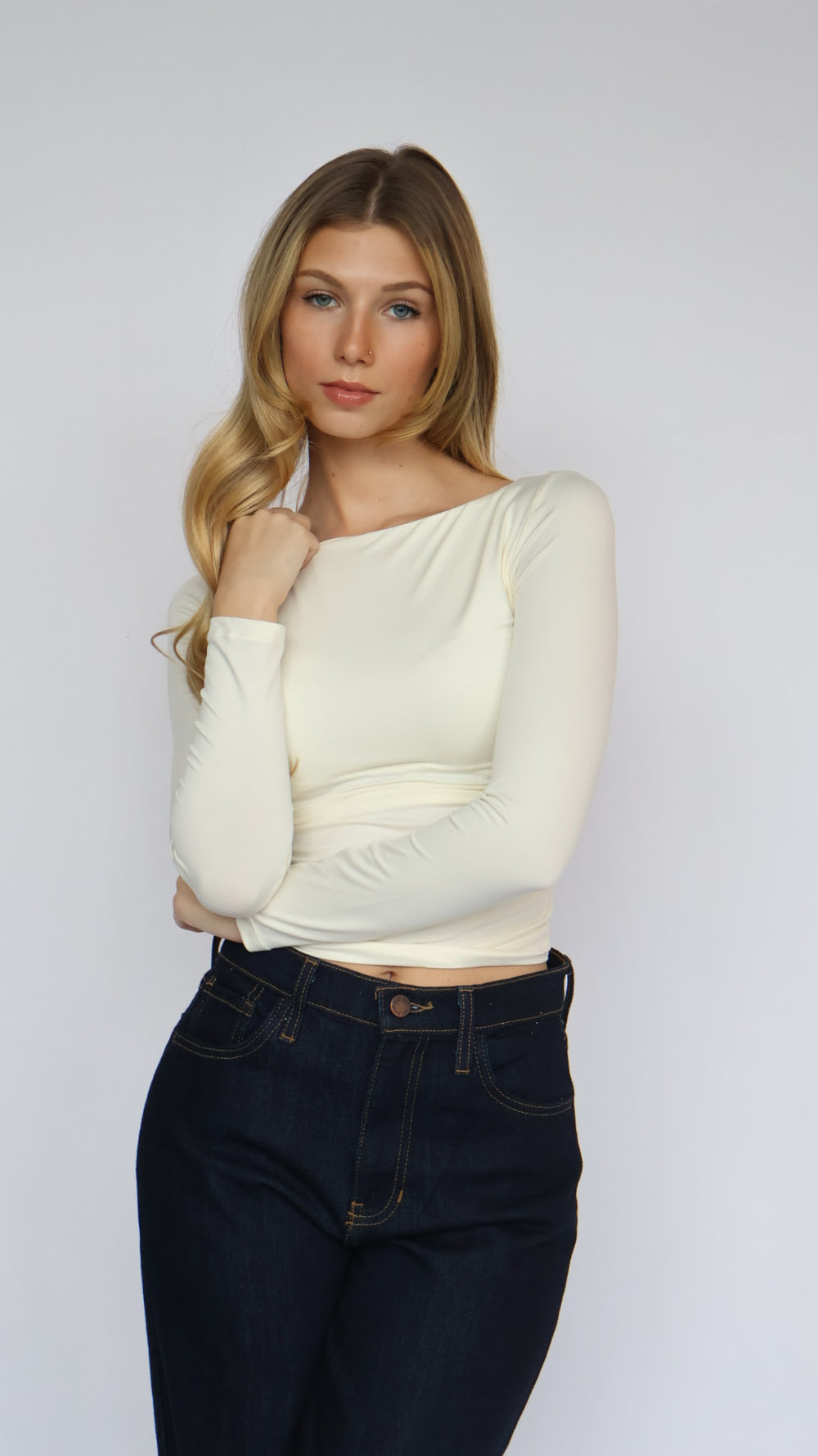 Ruched Sleeve Boat Neck Top
