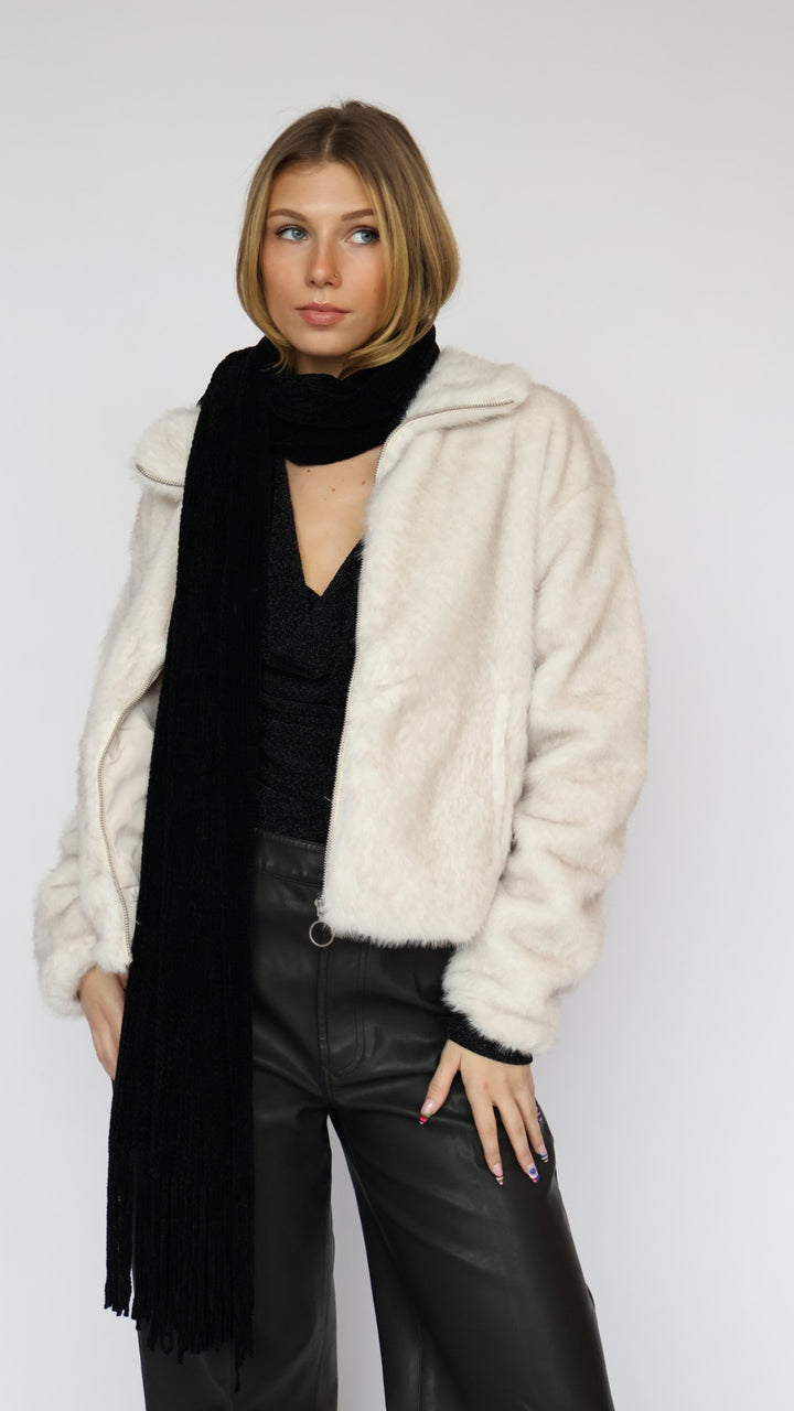 Long Sleeve Shimmer Cowl Neck Top