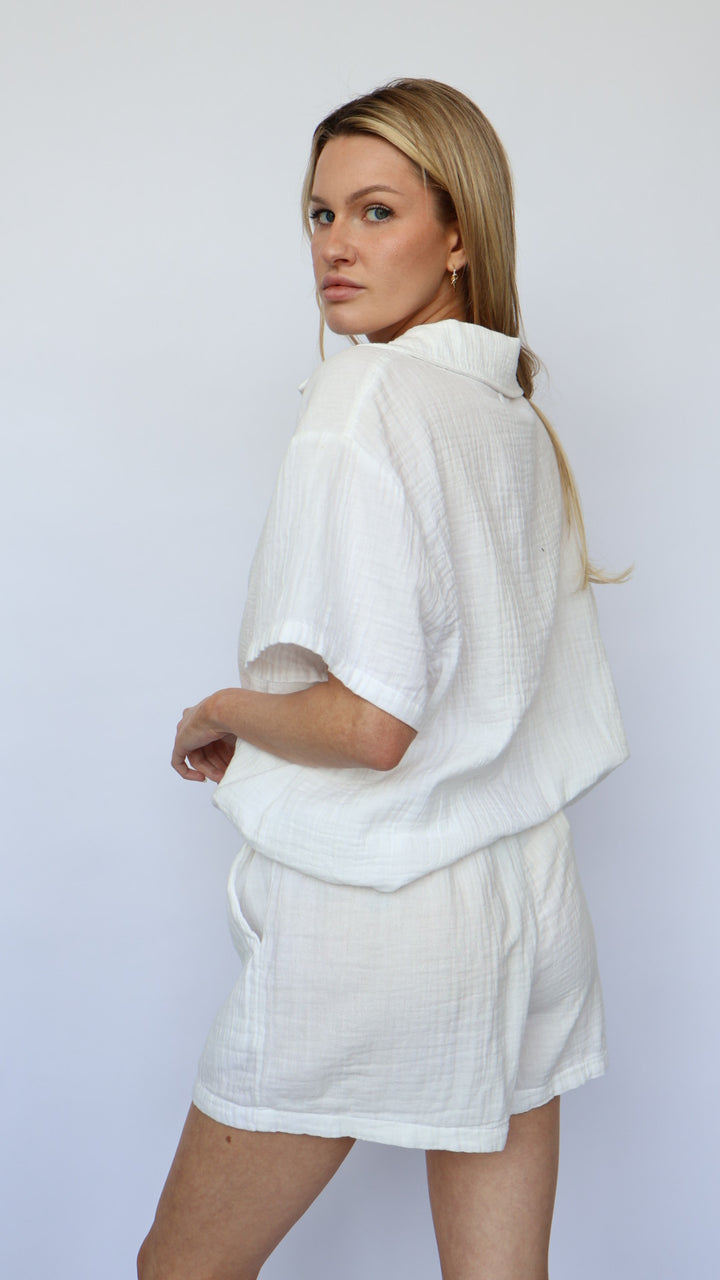 Paulette Gauze V Neck Top