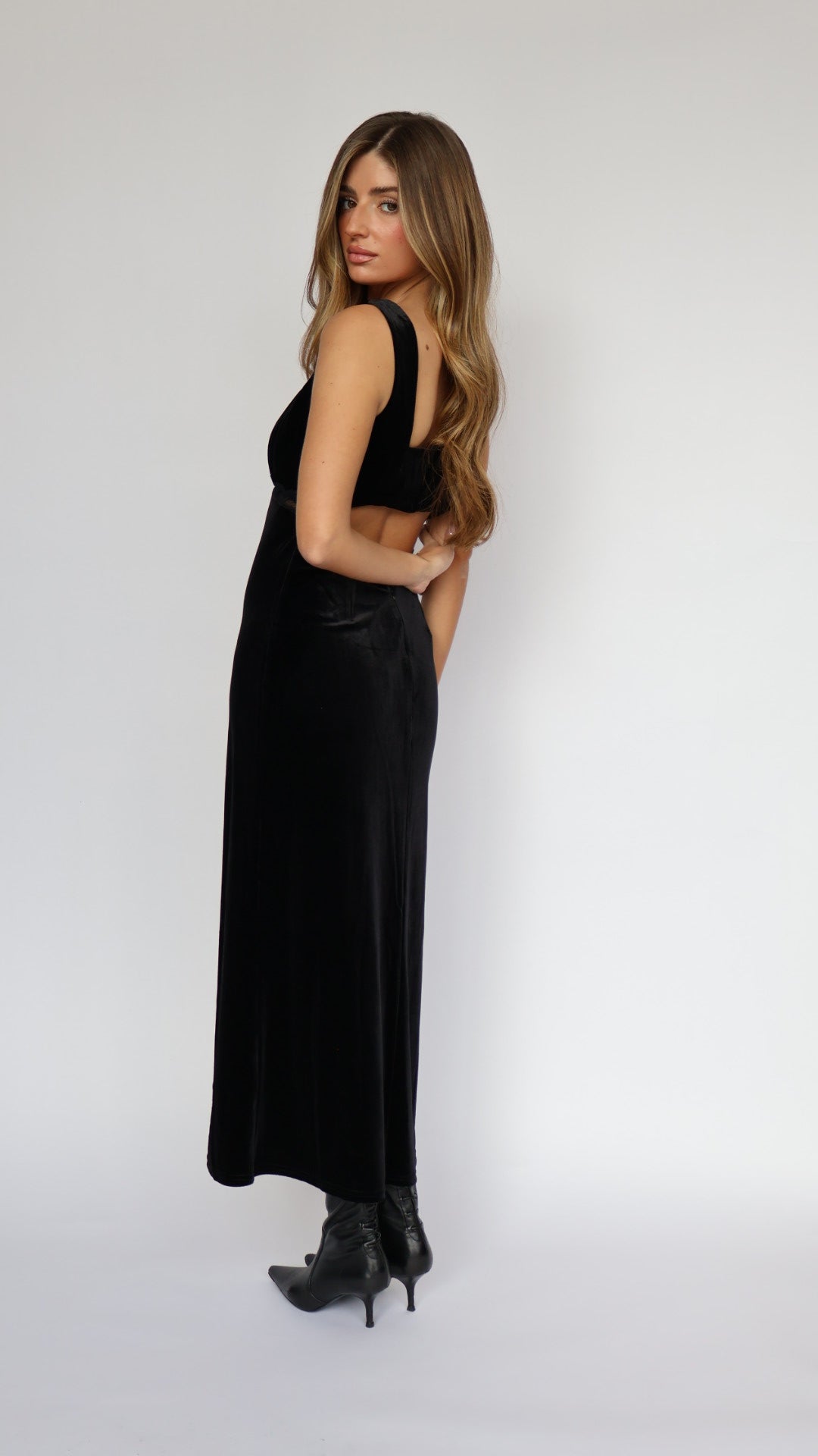 Lost + Wander Velvet Maxi Slip Dress with Lace Detail