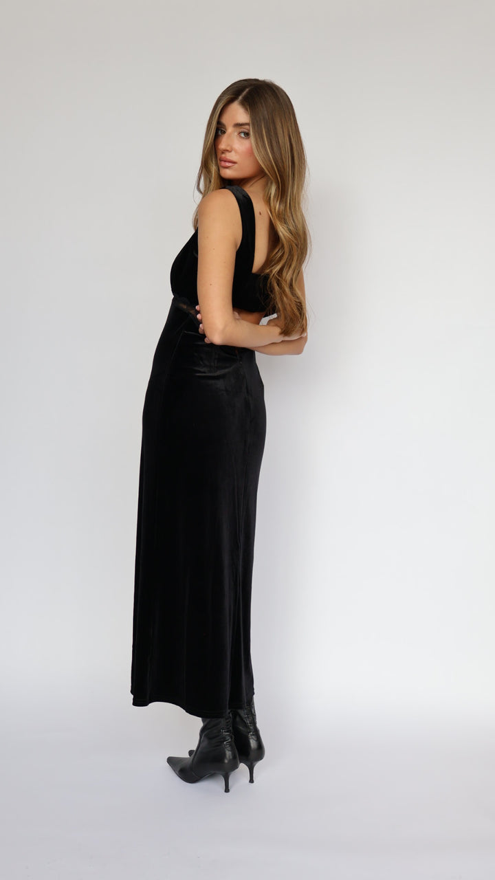 Lost + Wander Velvet Maxi Slip Dress with Lace Detail