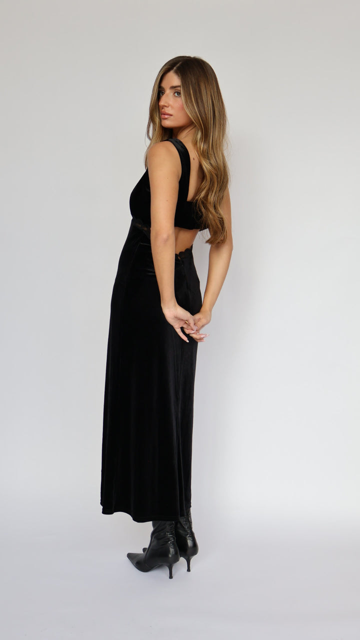 Lost + Wander Velvet Maxi Slip Dress with Lace Detail
