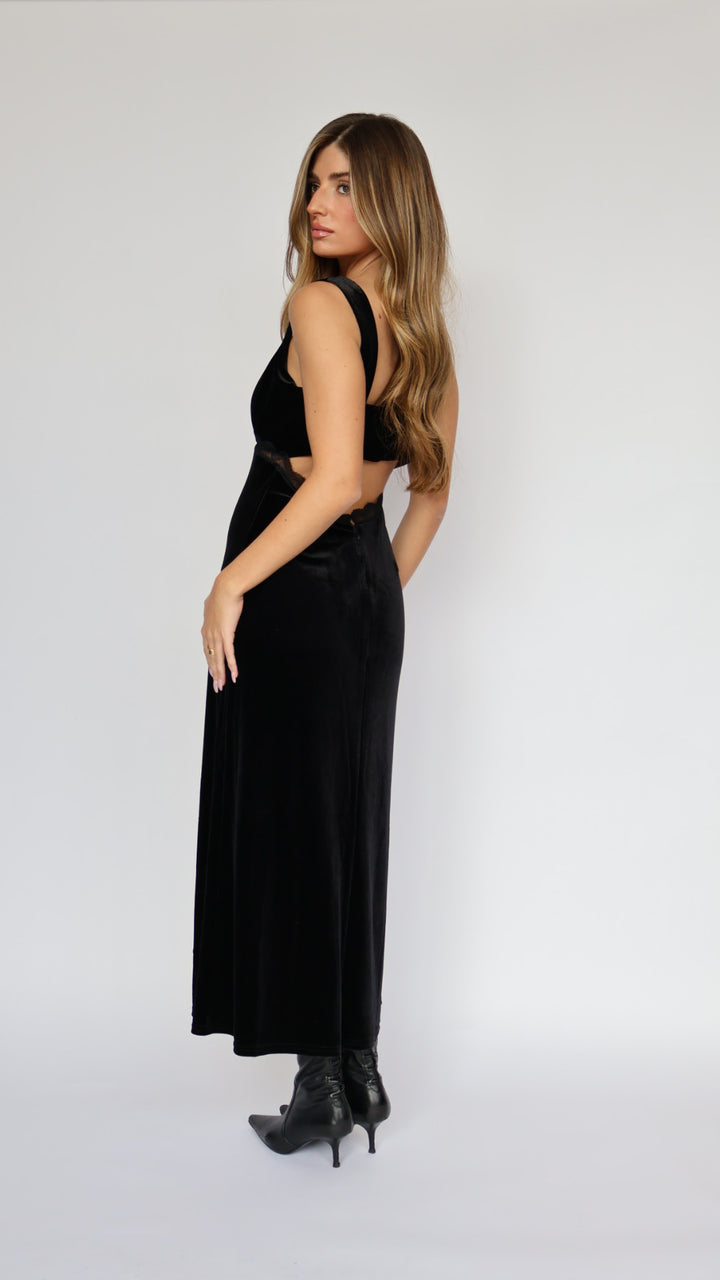 Lost + Wander Velvet Maxi Slip Dress with Lace Detail