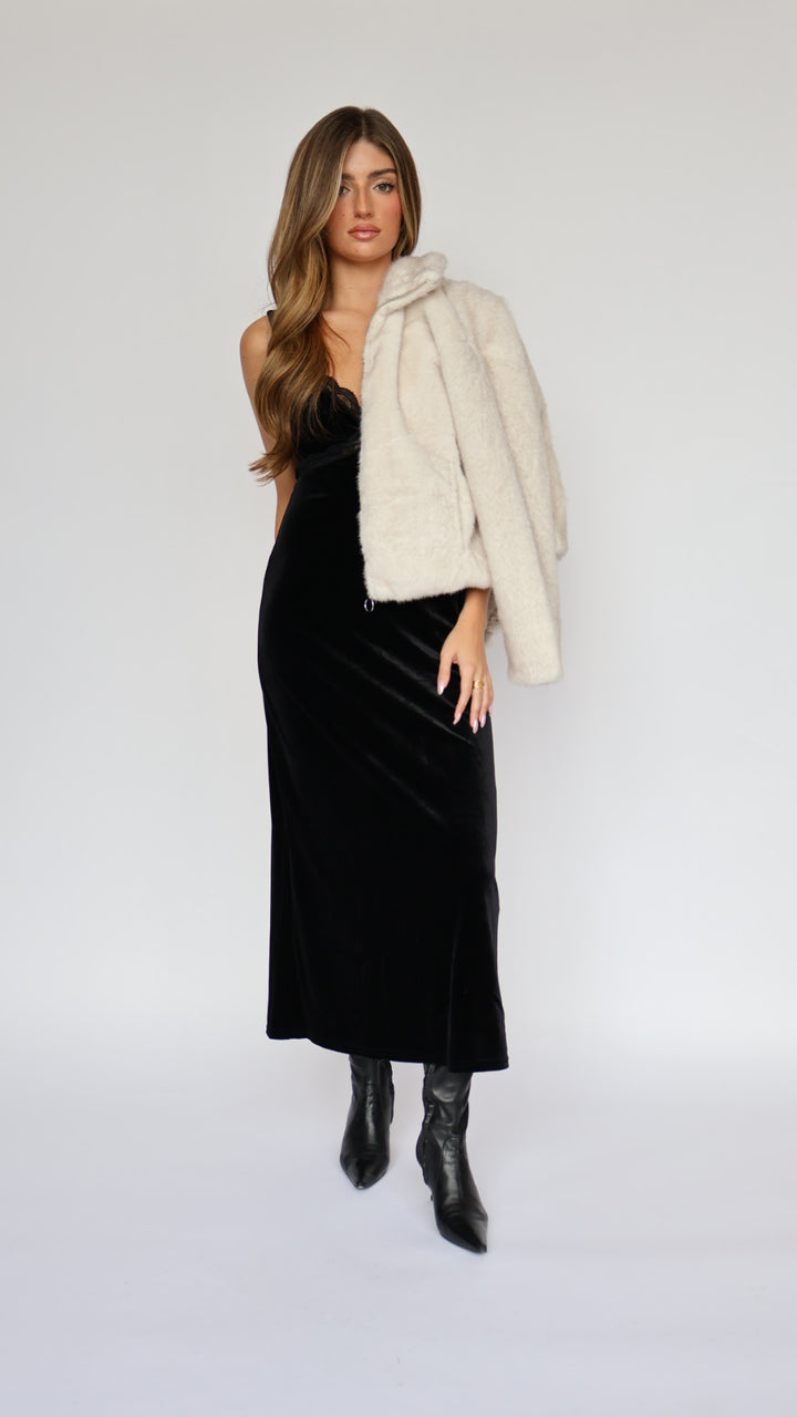 Lost + Wander Velvet Maxi Slip Dress with Lace Detail