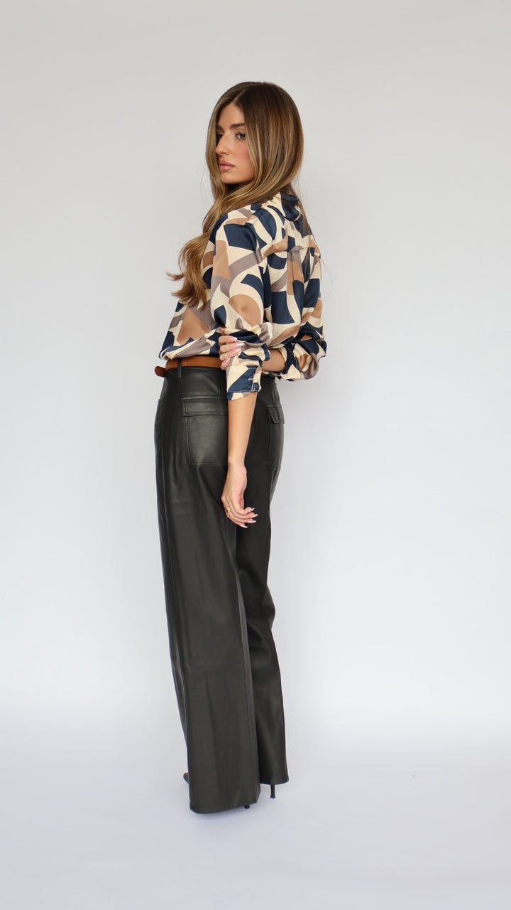 Dear John Denim Fiona  Wide Leg Jeans Faux Leather Smoked Charcoal