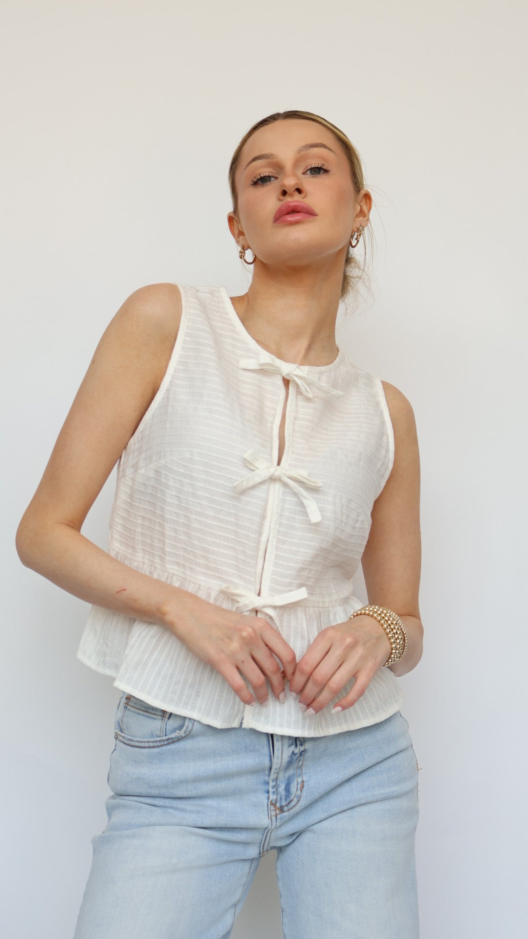 Triple Bow Front Textured Top