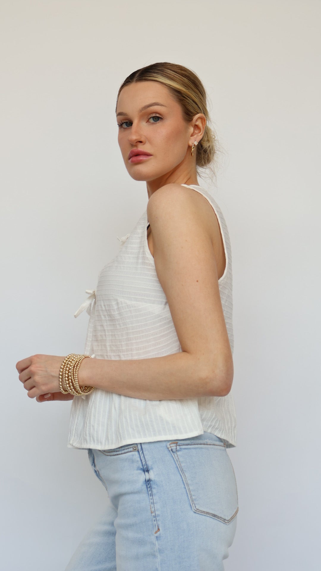 Triple Bow Front Textured Top