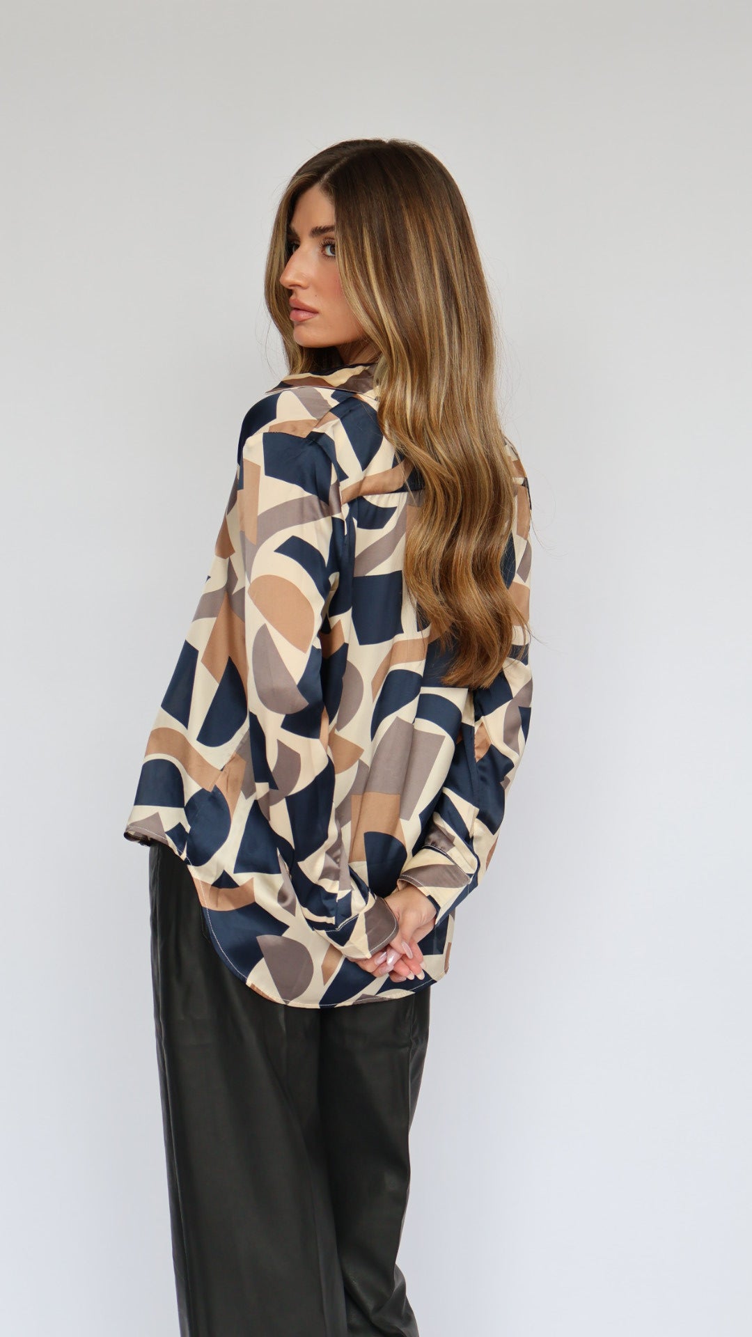 Geometric Print Silk Button-Down Shirt
