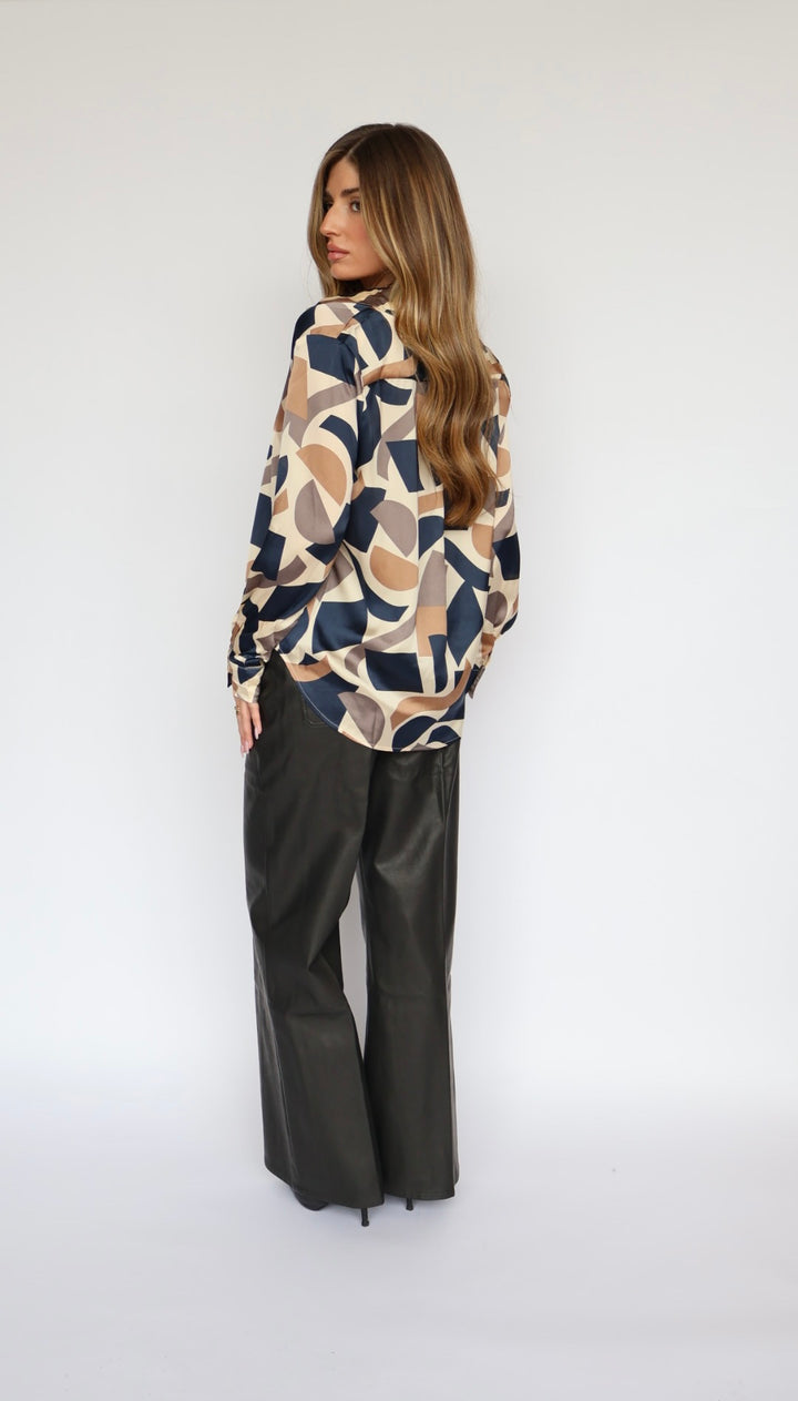 Geometric Print Silk Button-Down Shirt