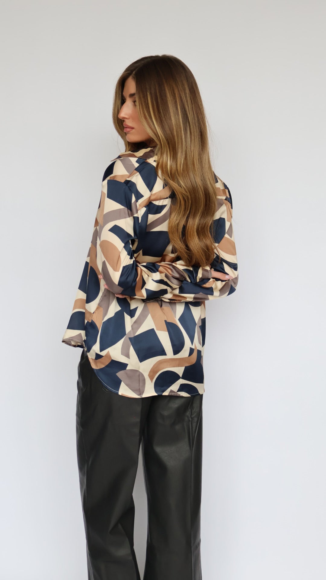 Geometric Print Silk Button-Down Shirt