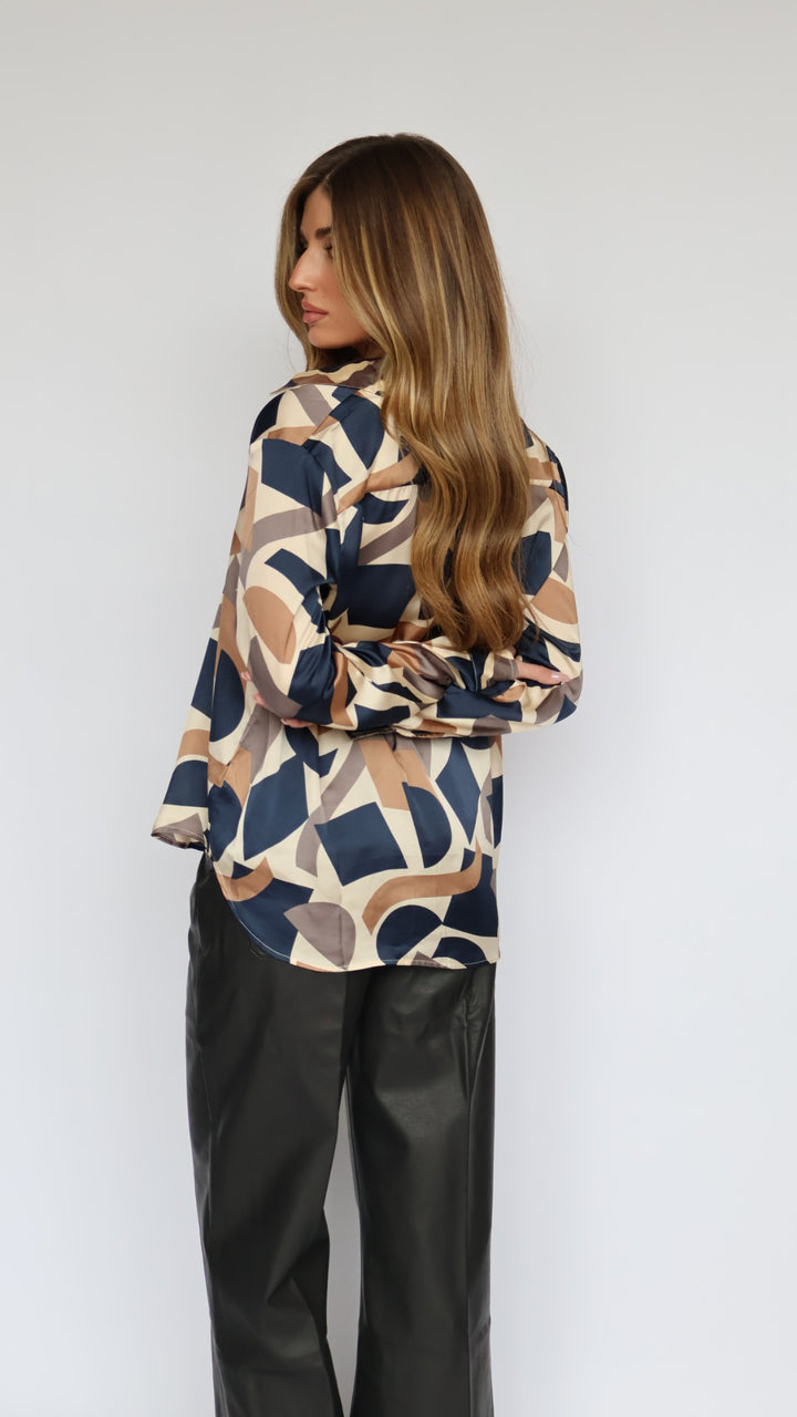 Geometric Print Silk Button-Down Shirt