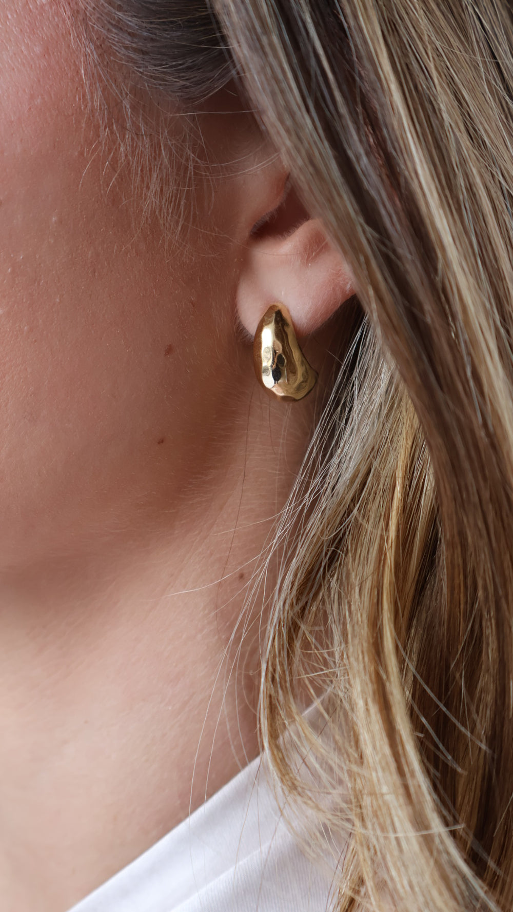 Gold Hammered Tear Drop Earring