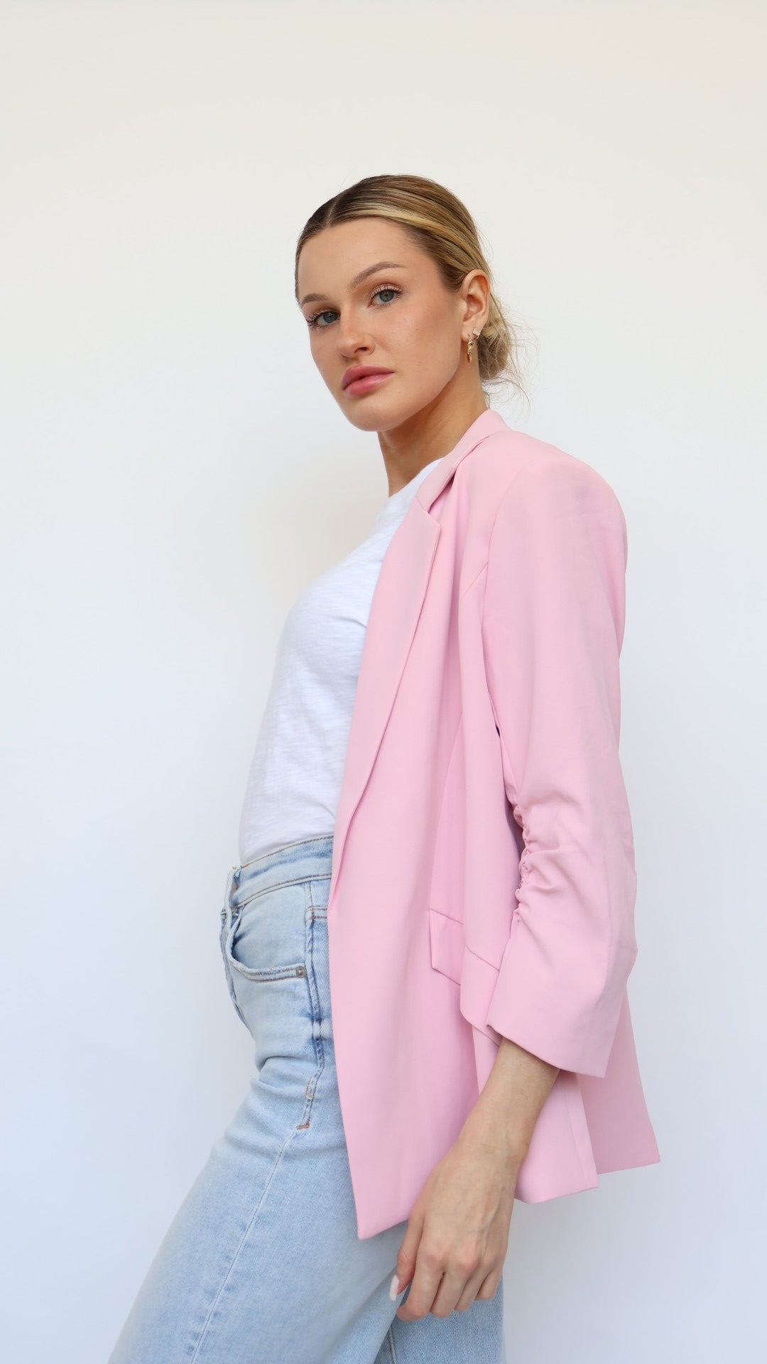 Ruched Sleeve Blazer