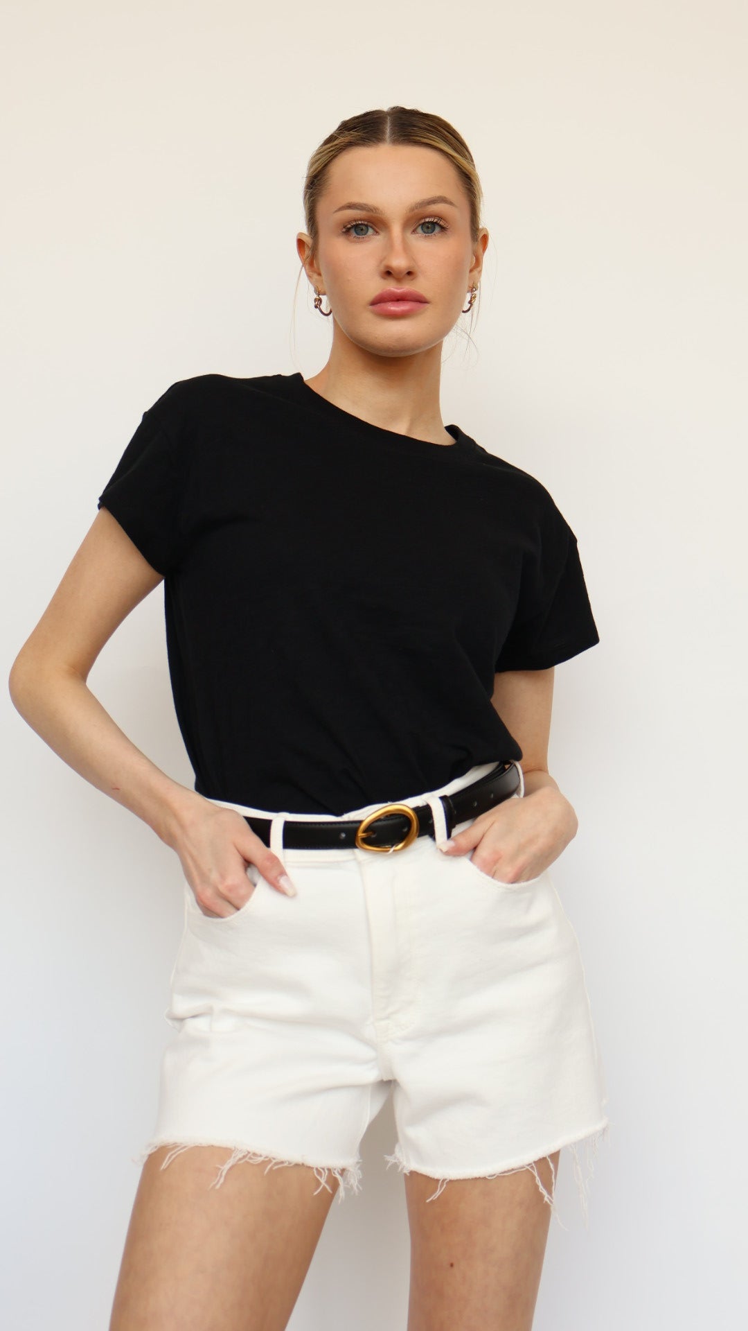 Stretchy High Rise White Denim Shorts