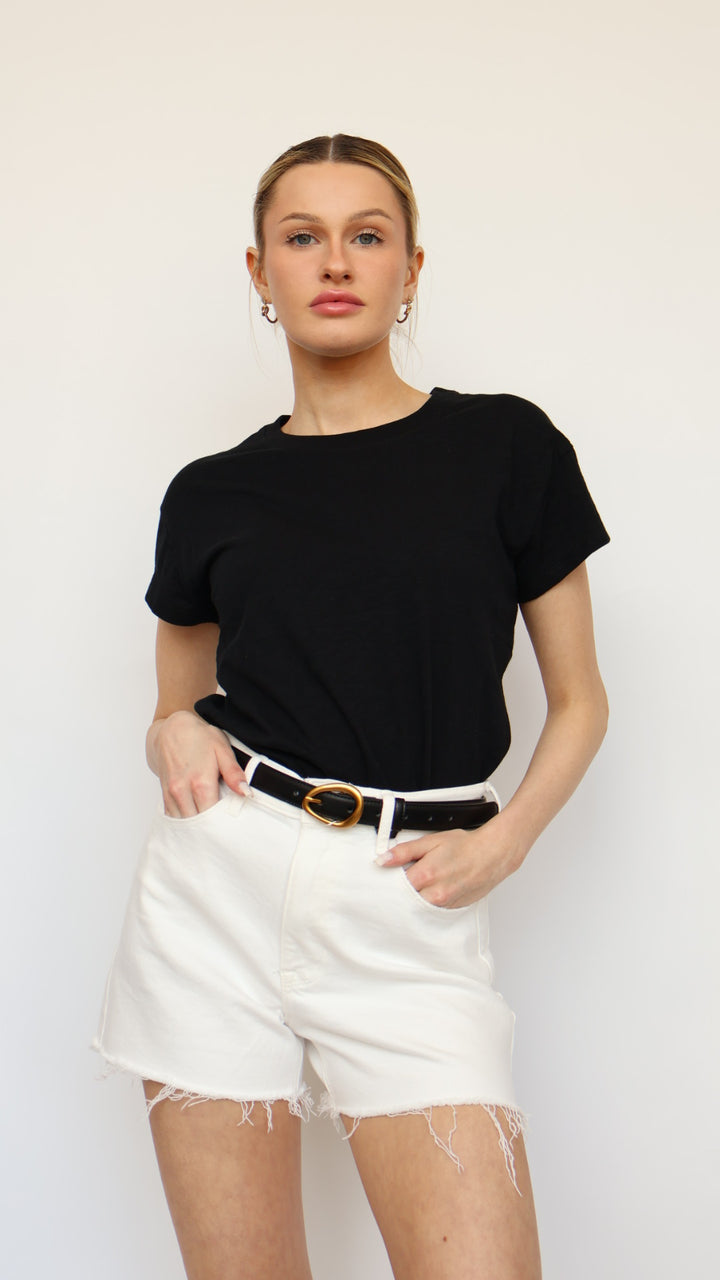 Stretchy High Rise White Denim Shorts