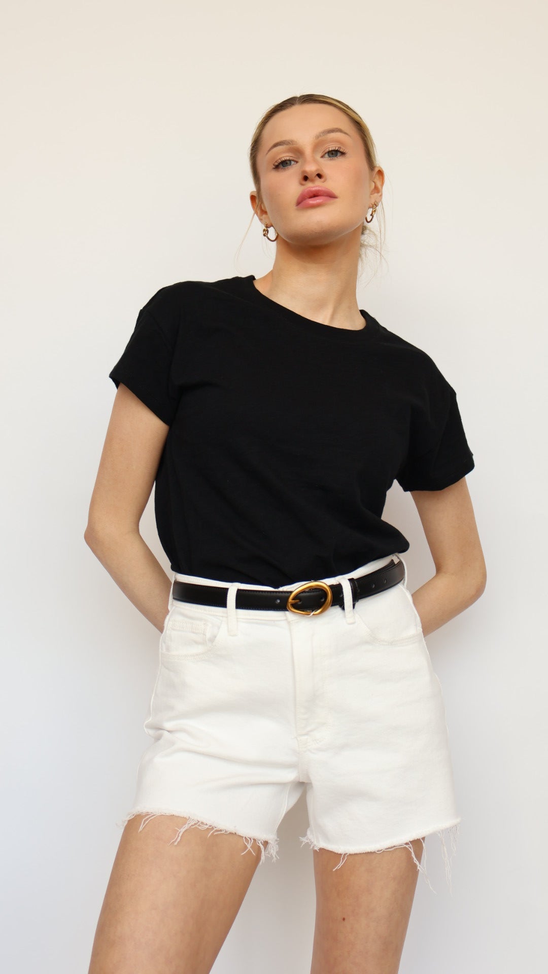Stretchy High Rise White Denim Shorts