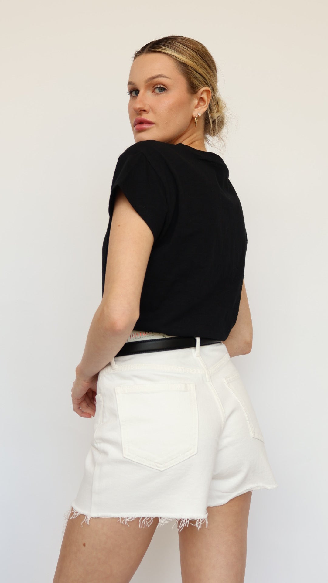 Stretchy High Rise White Denim Shorts